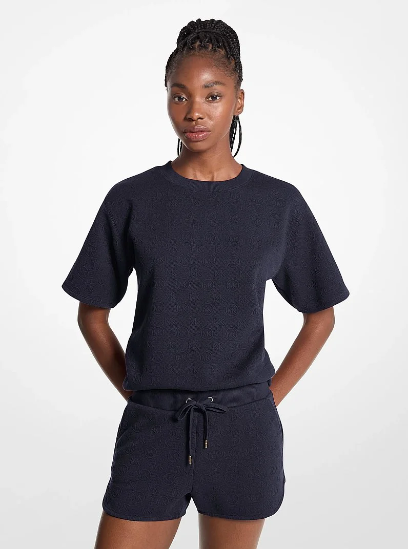 Logo Jacquard Knit Short-Sleeve Sweatshirt - 1