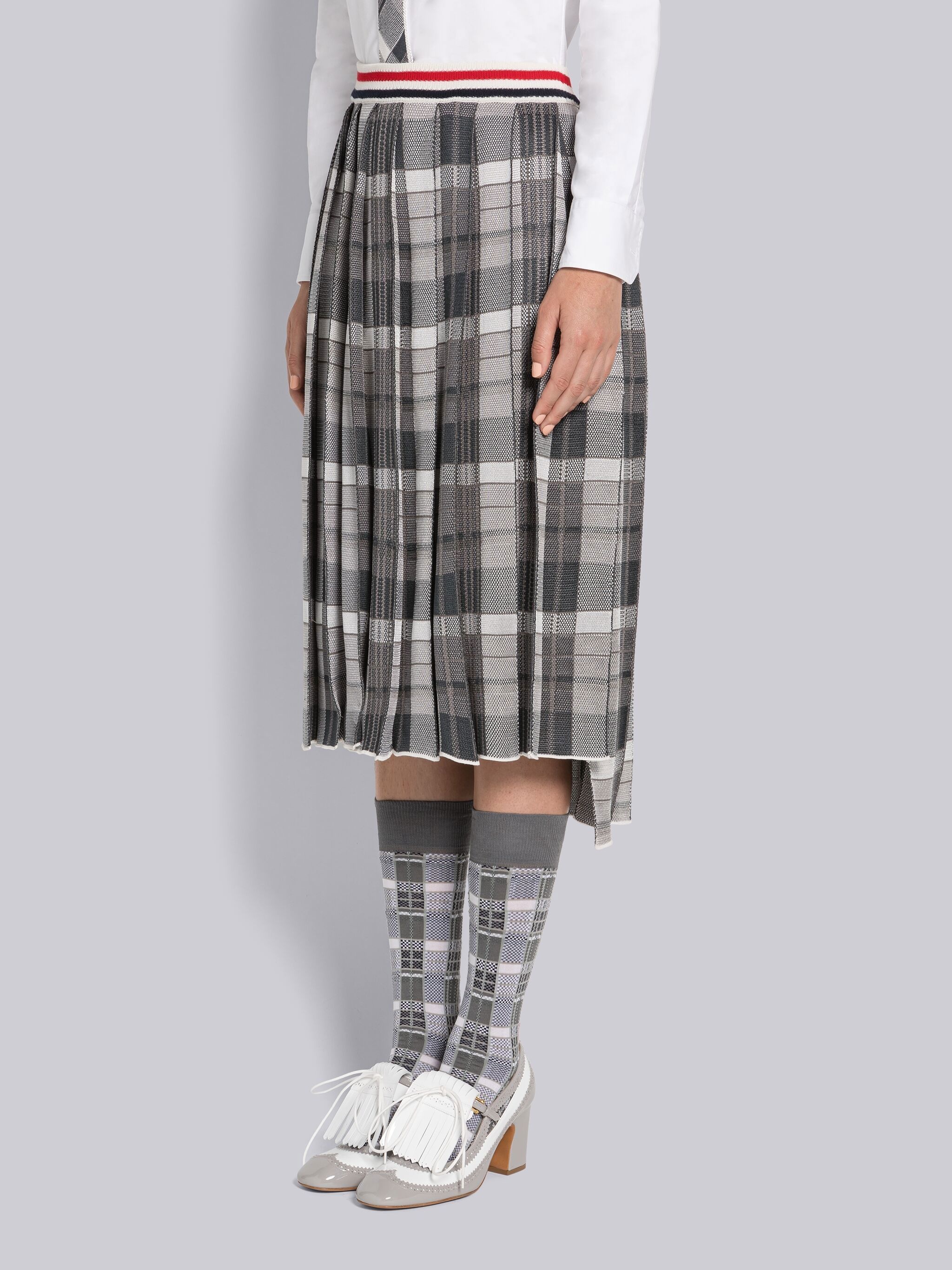 Silk Cotton Madras Below the Knee Pleated Skirt - 2