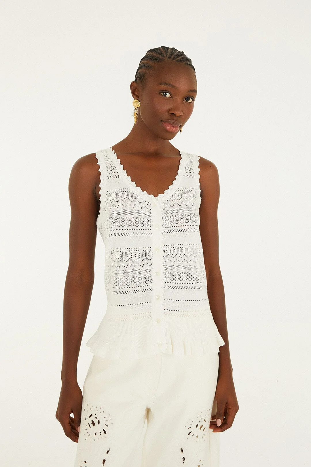 Off-White Crochet Sleeveless Blouse - 1