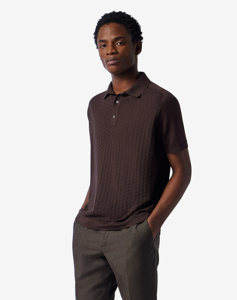 CORNELIANI Brown button-up Pima cotton polo shirt outlook