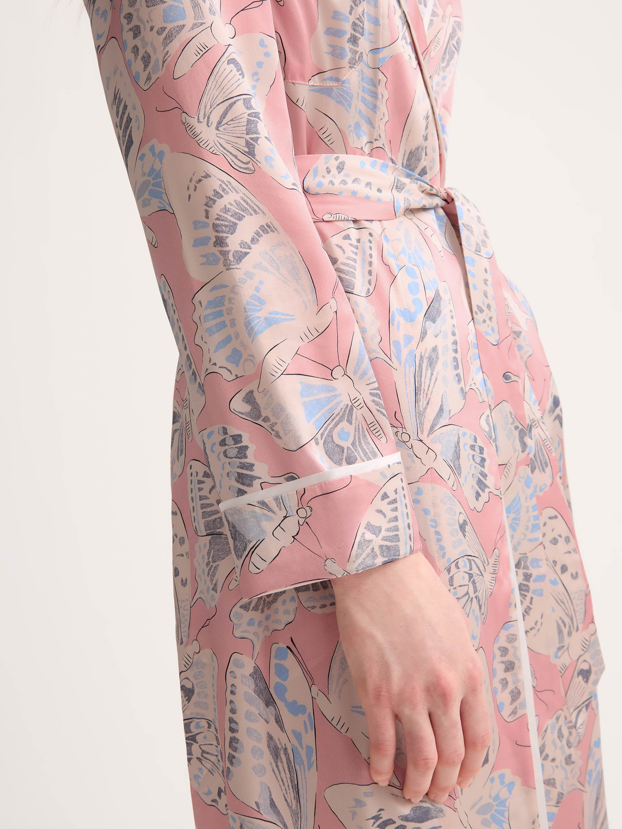 Women's Long Robe Silk Pink Multicolor Butterfly - 4