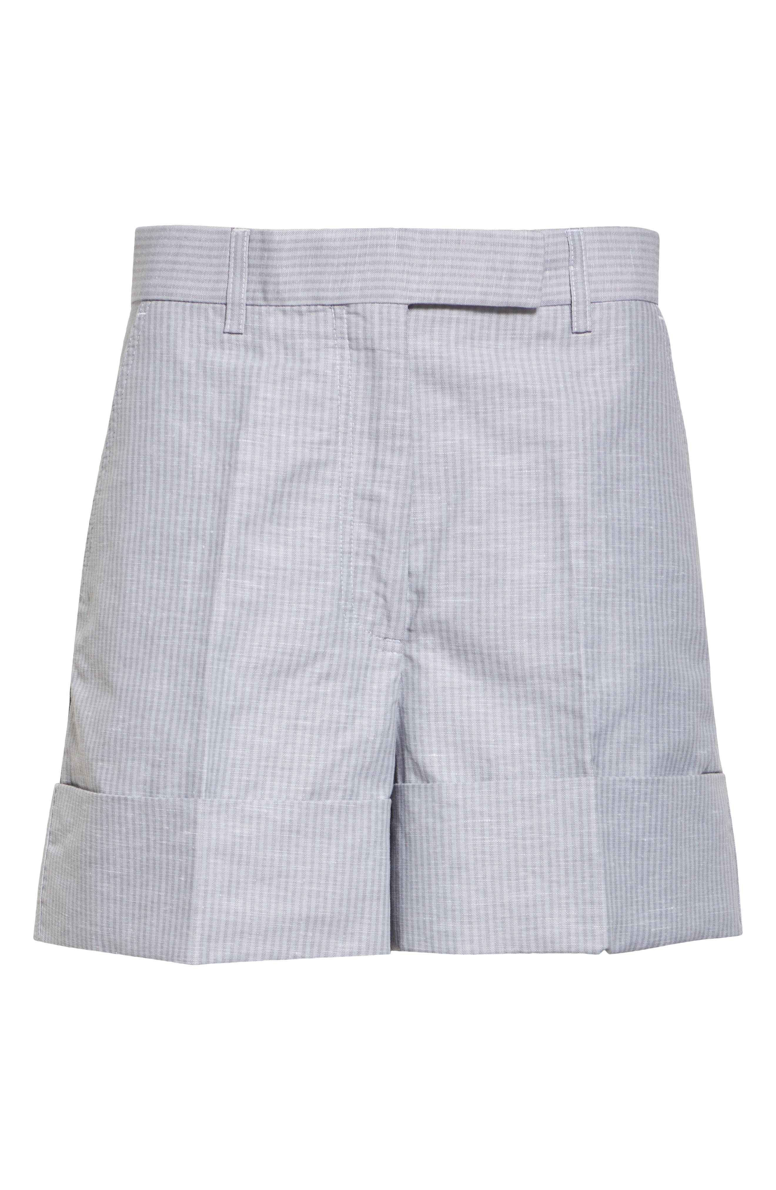 Thom Browne Pinstripe Linen & Cotton Sack Shorts in Light Grey at Nordstrom - 6