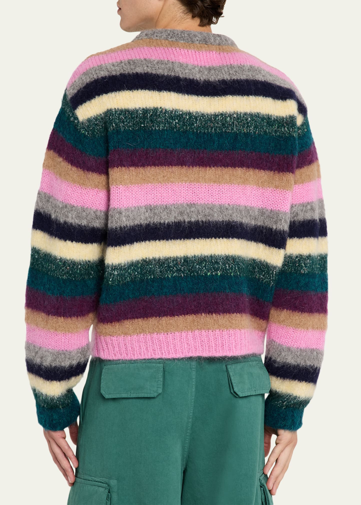 Men's Multicolor Stripe Knit Crewneck Sweater - 3