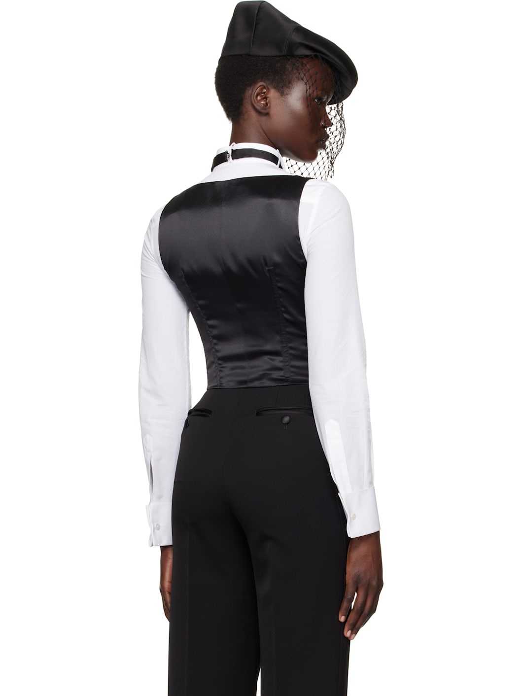 Black Silk Duchesse Single Breasted Tuxedo Vest - 3
