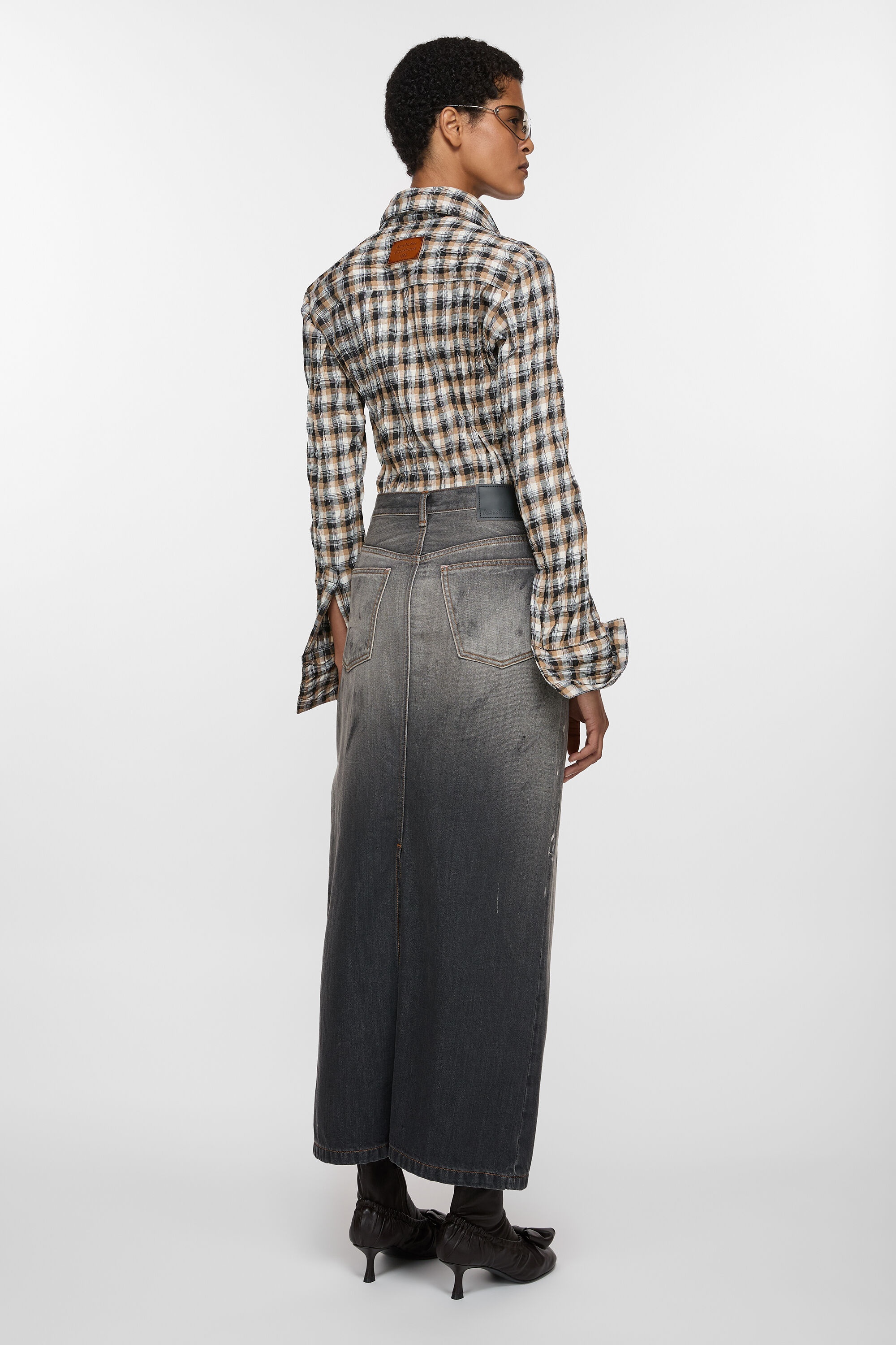 Mid-length denim skirt - Black - 3