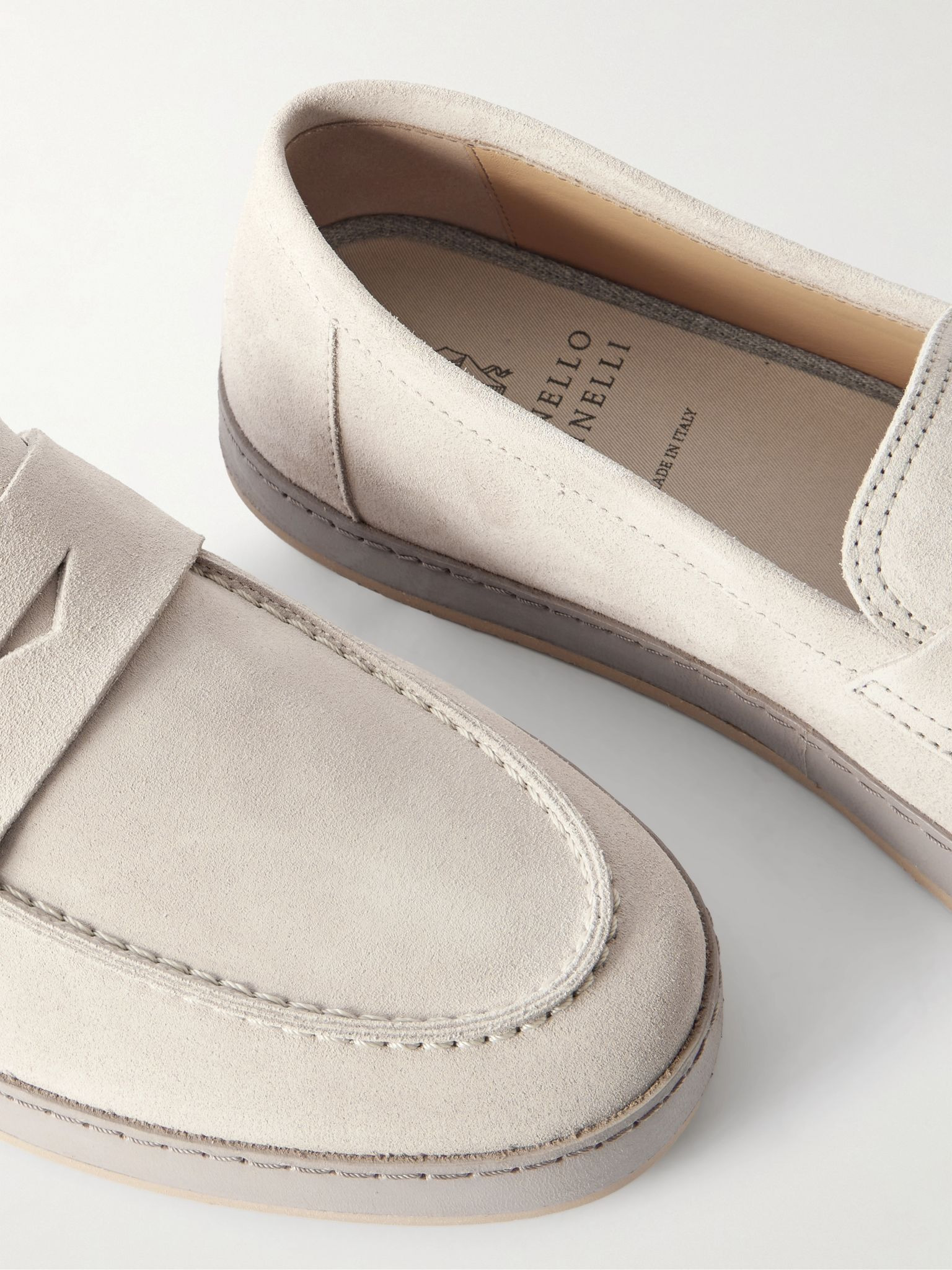 Washed-Suede Penny Loafers Beige - 5