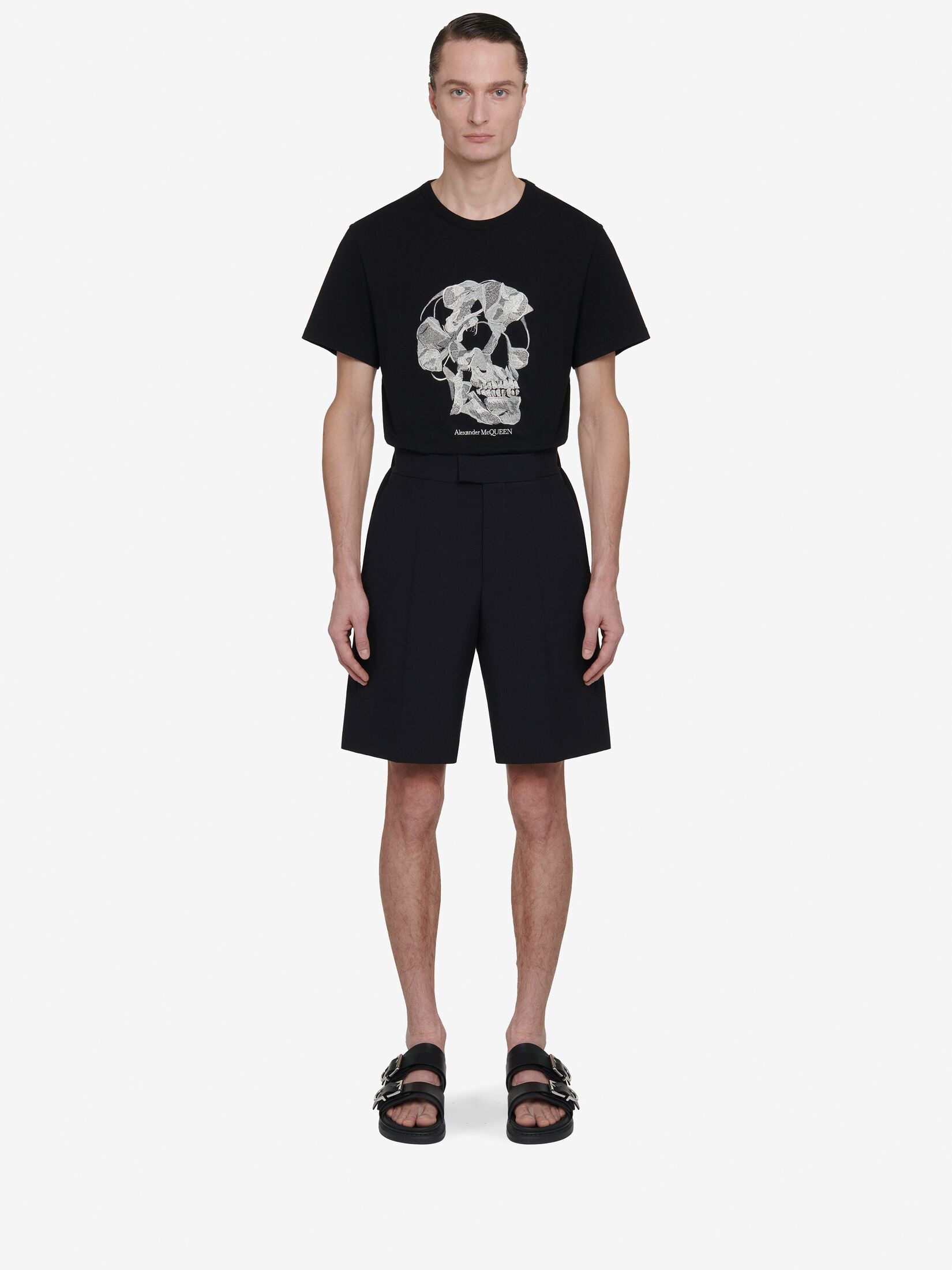 Men's Pressed Flower Skull T-shirt in Black - 2