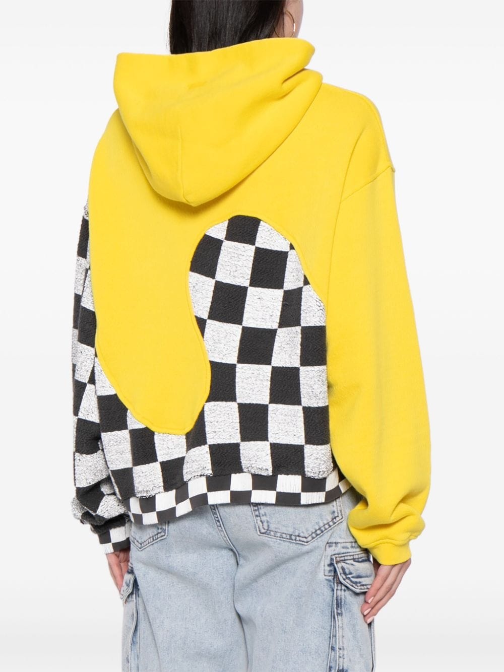 check-pattern panelled cotton hoodie - 4