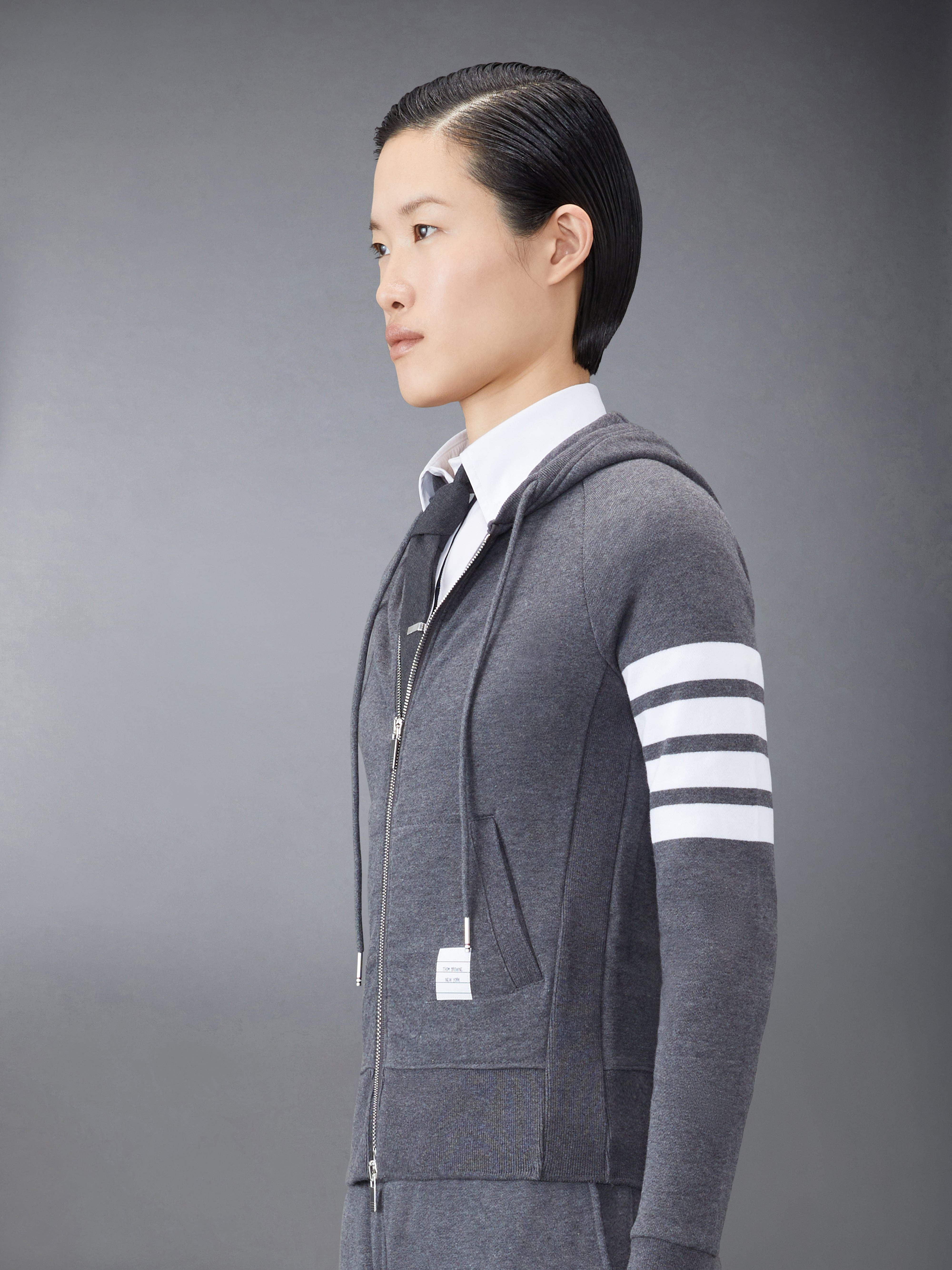 Dark Grey Classic Loop Back Engineered 4-Bar Zip Up Hoodie - 4