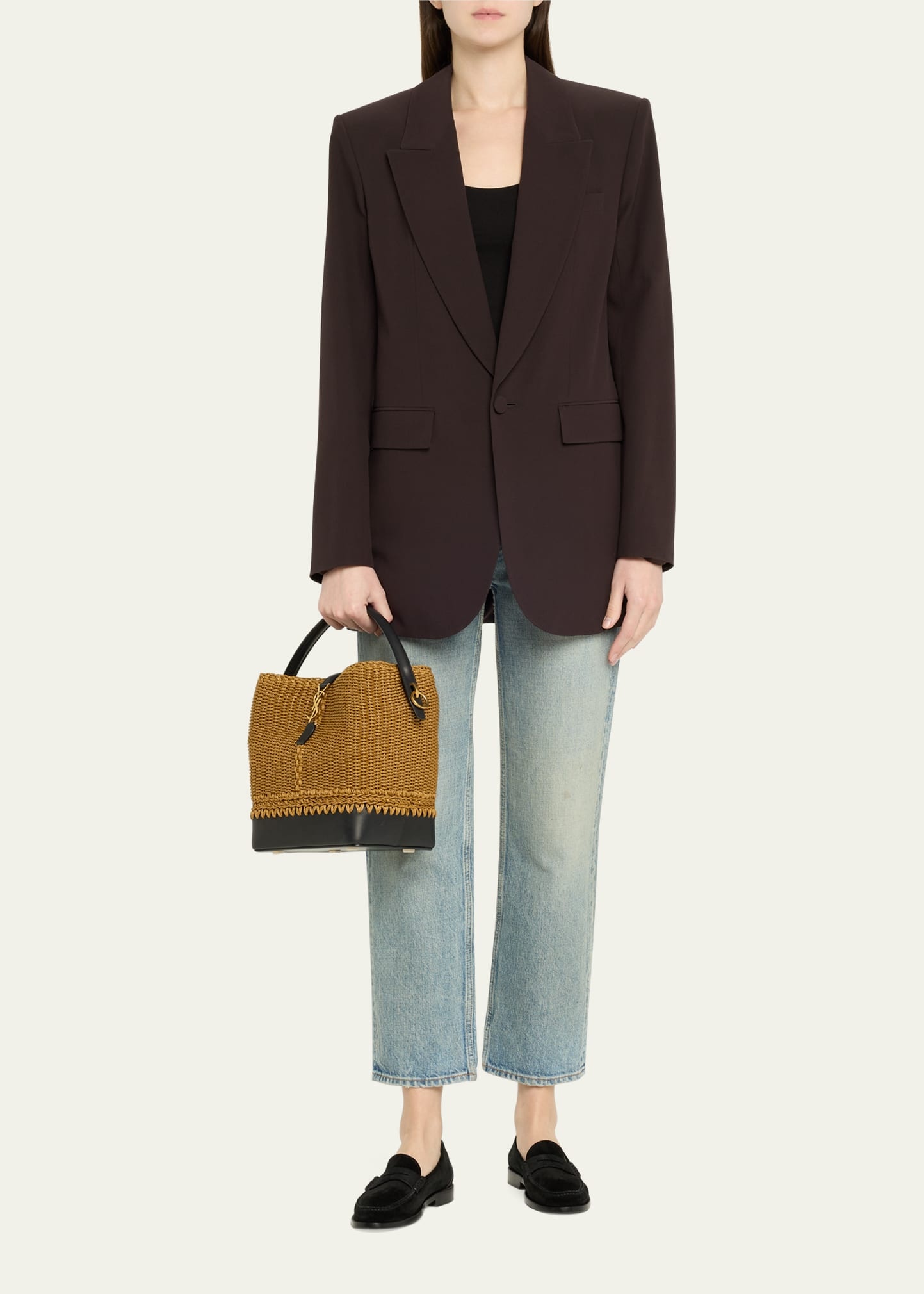 Le 37 YSL Bucket Bag in Raffia and Leather - 6