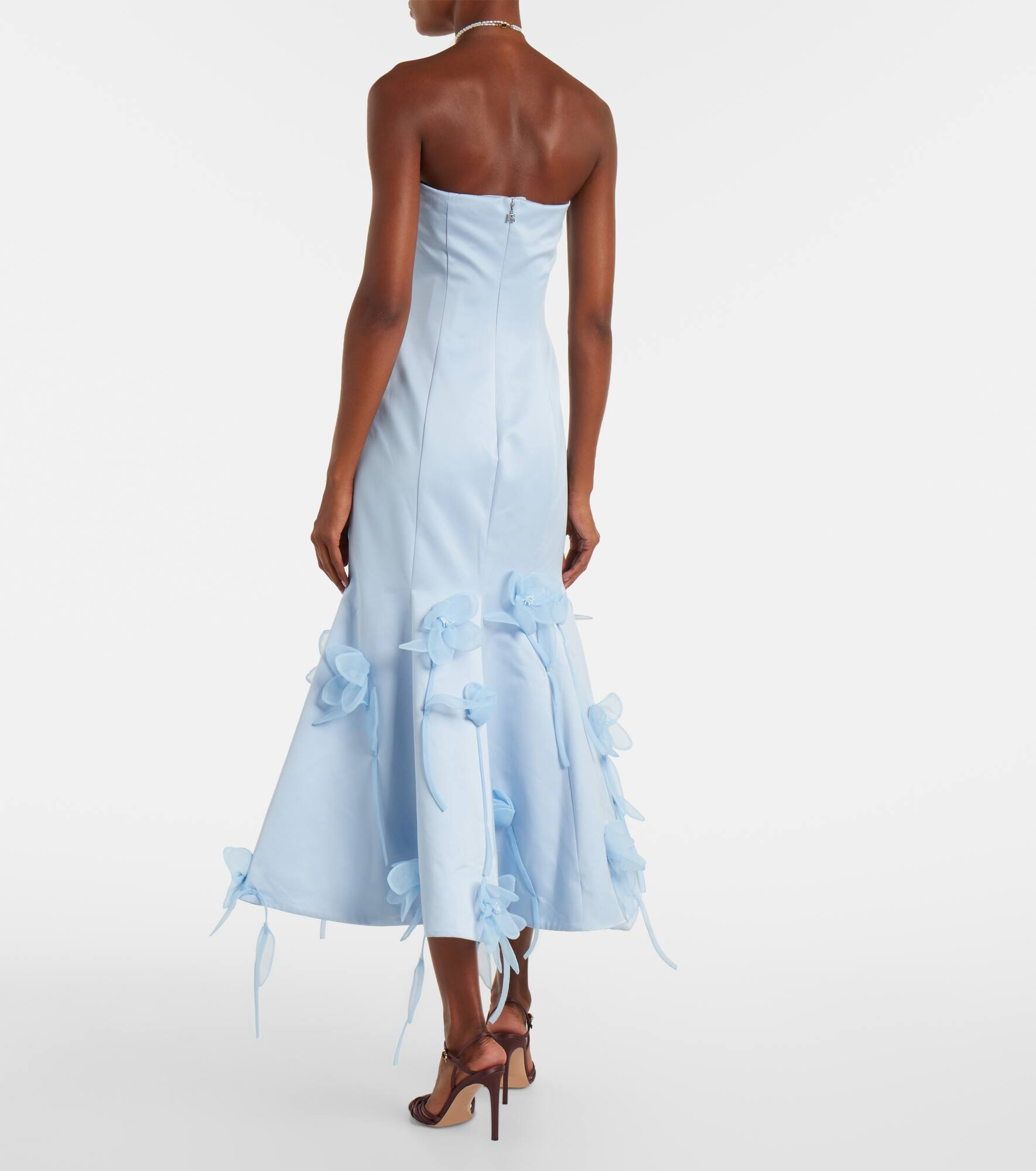Floral-appliqué strapless gown - 3