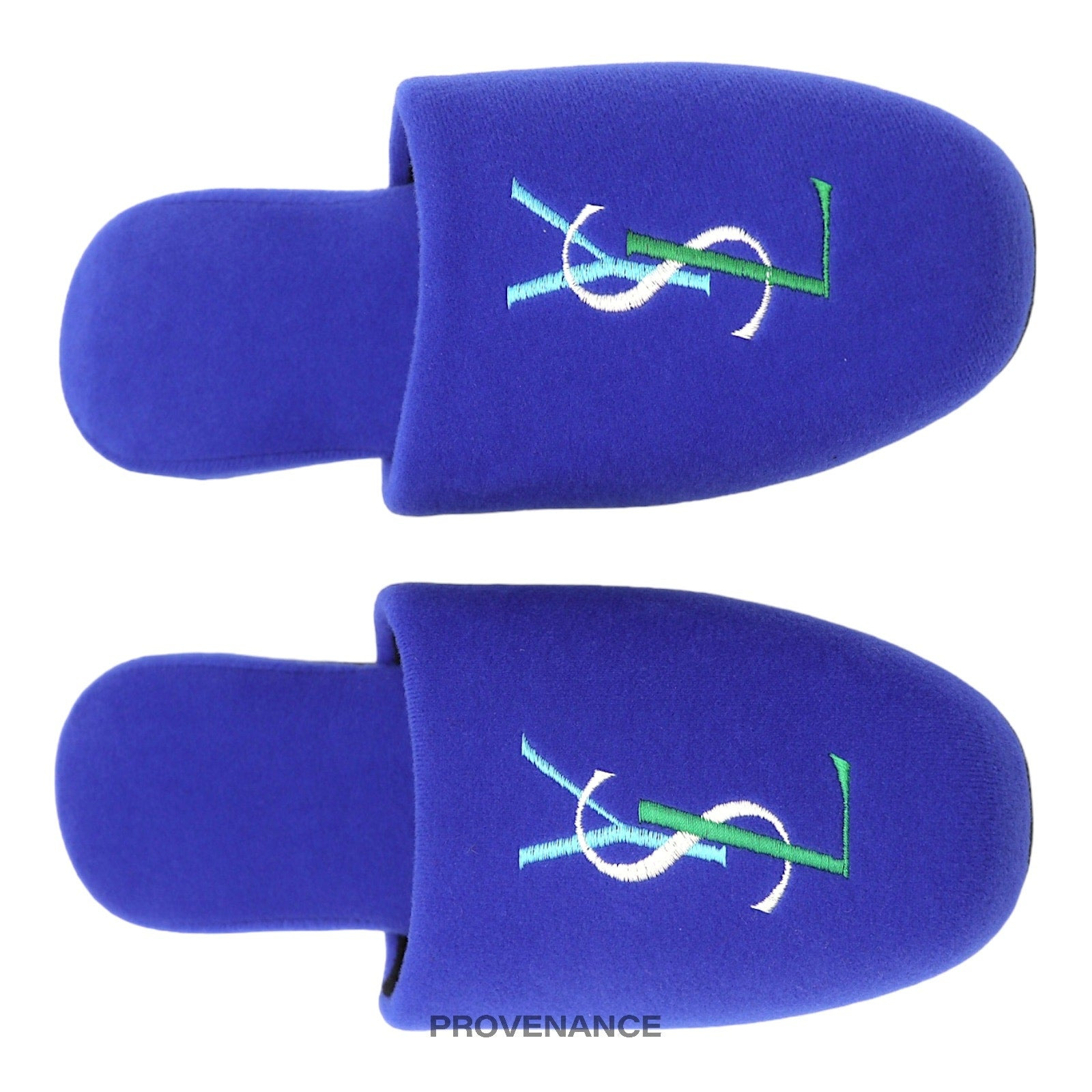 Yves Saint Laurent YSL Logo Slipper - Blue Velour - 5
