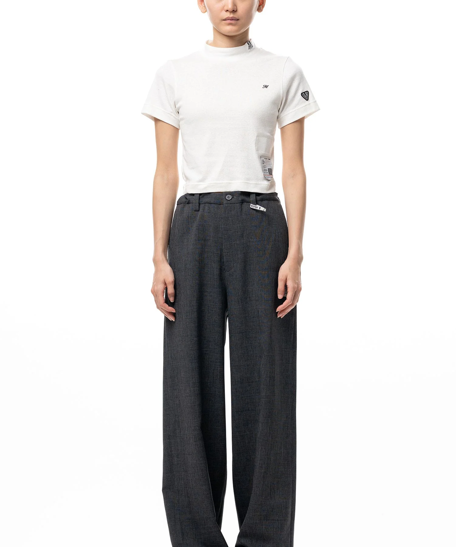 Mock Neck Cropped Short Sleeve T-shirt - 1