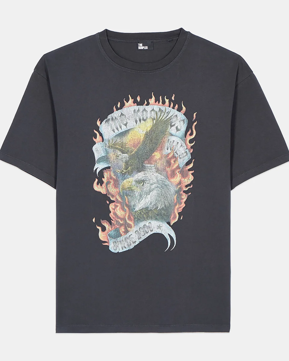 BLACK EAGLES ON FIRE BLACK SERIGRAPHY T-SHIRT - 1