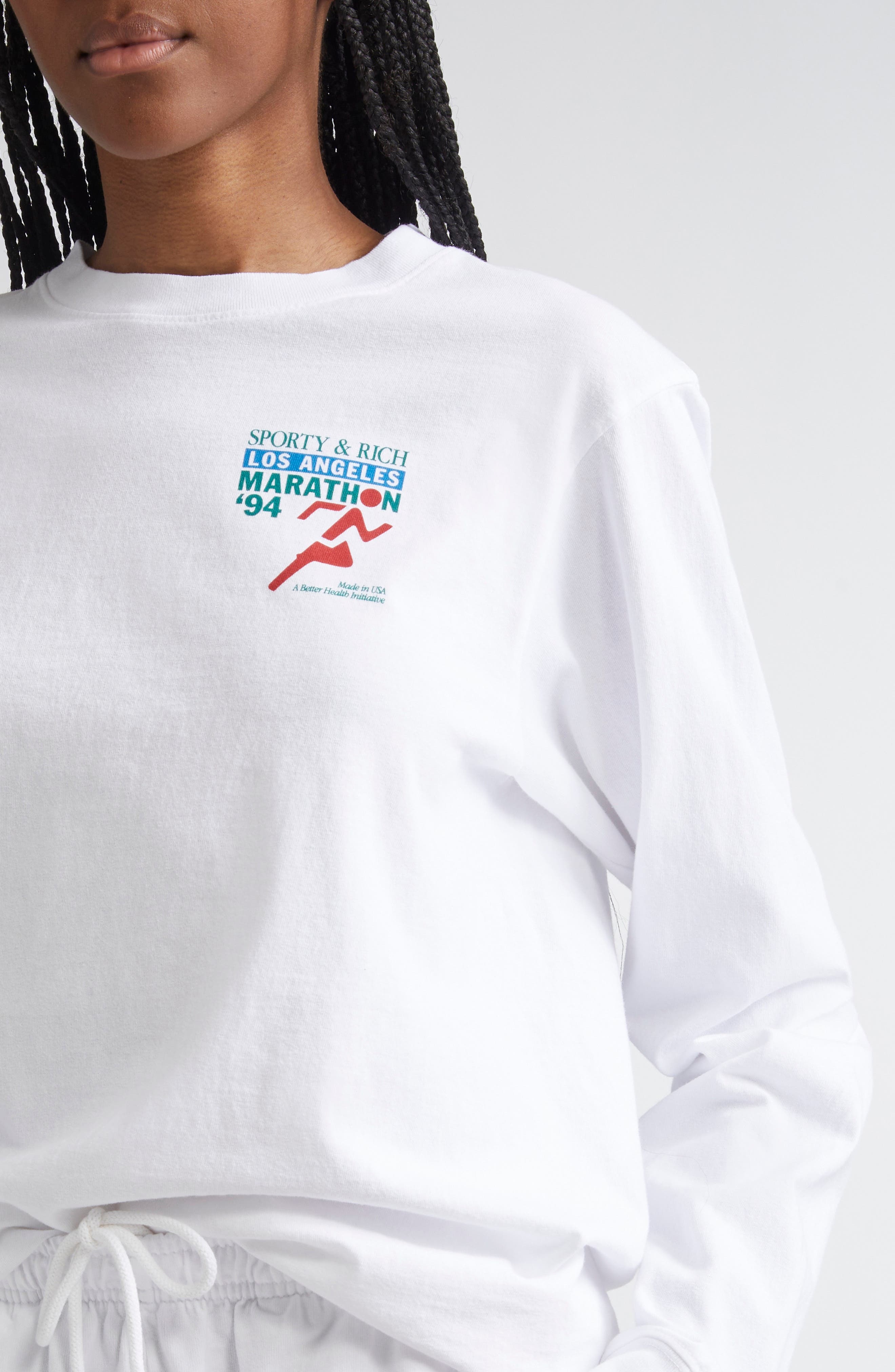 Sporty & Rich LA Marathon Long Sleeve Cotton T-Shirt in White at Nordstrom - 5
