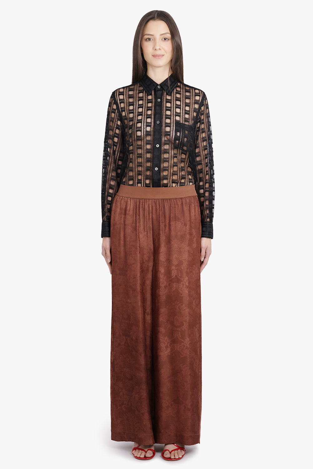 PANSY JAQUARD PRINT WIDE LEG PANT | DARK ROSE - 4
