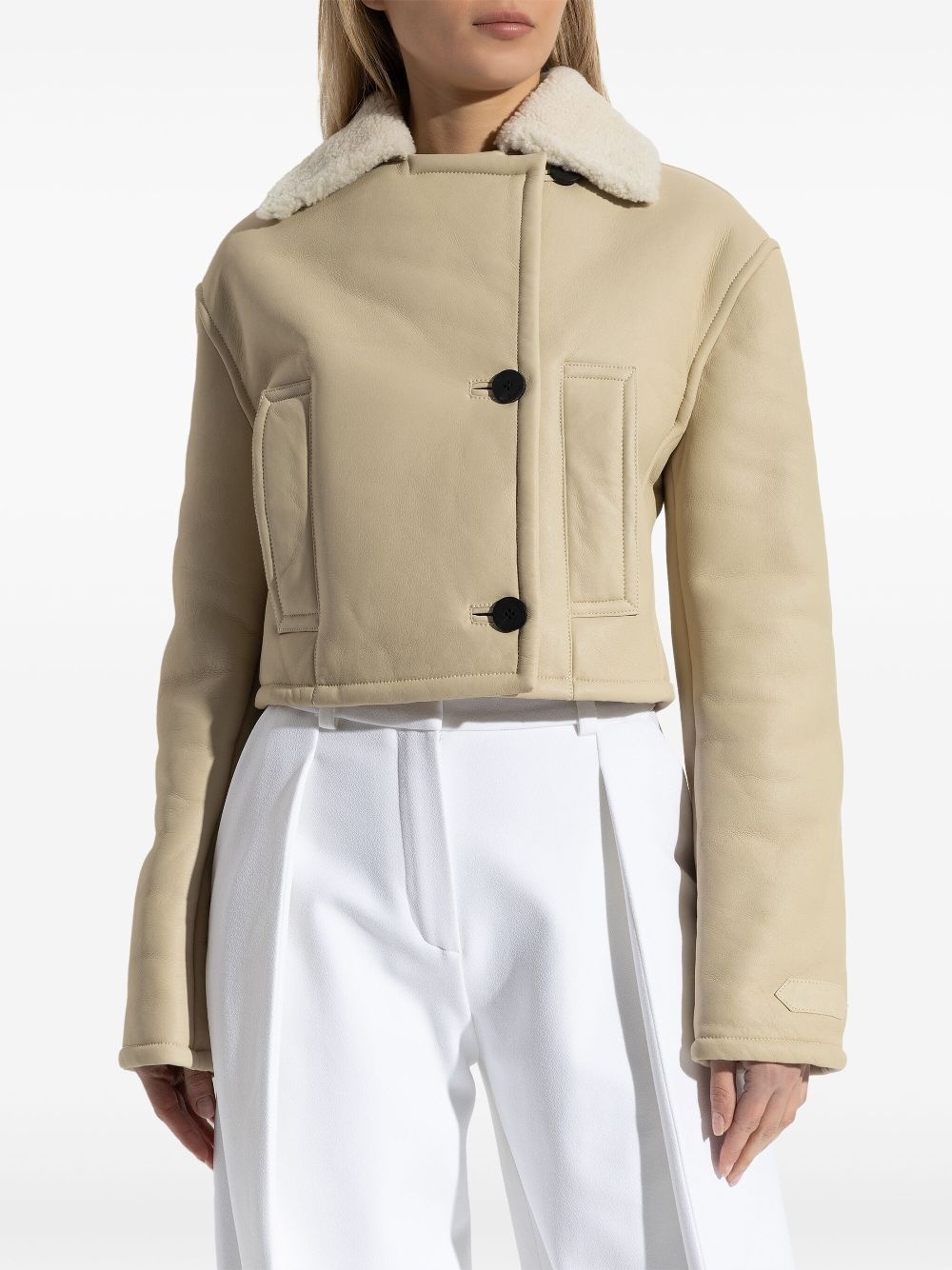 double-breasted shearling jacket - 3