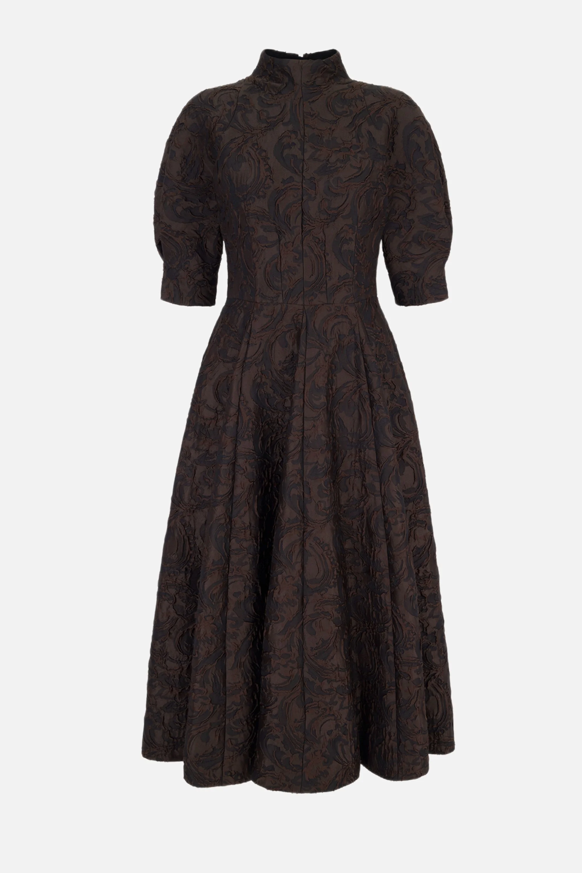 Quinley Dress in Chocolate & Black Woven Cloque - 1