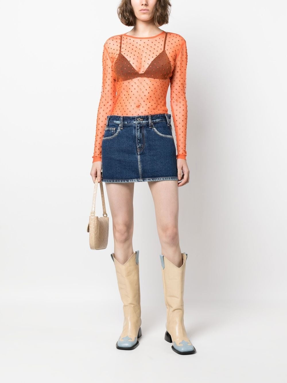crystal-embellisment sheer blouse - 2
