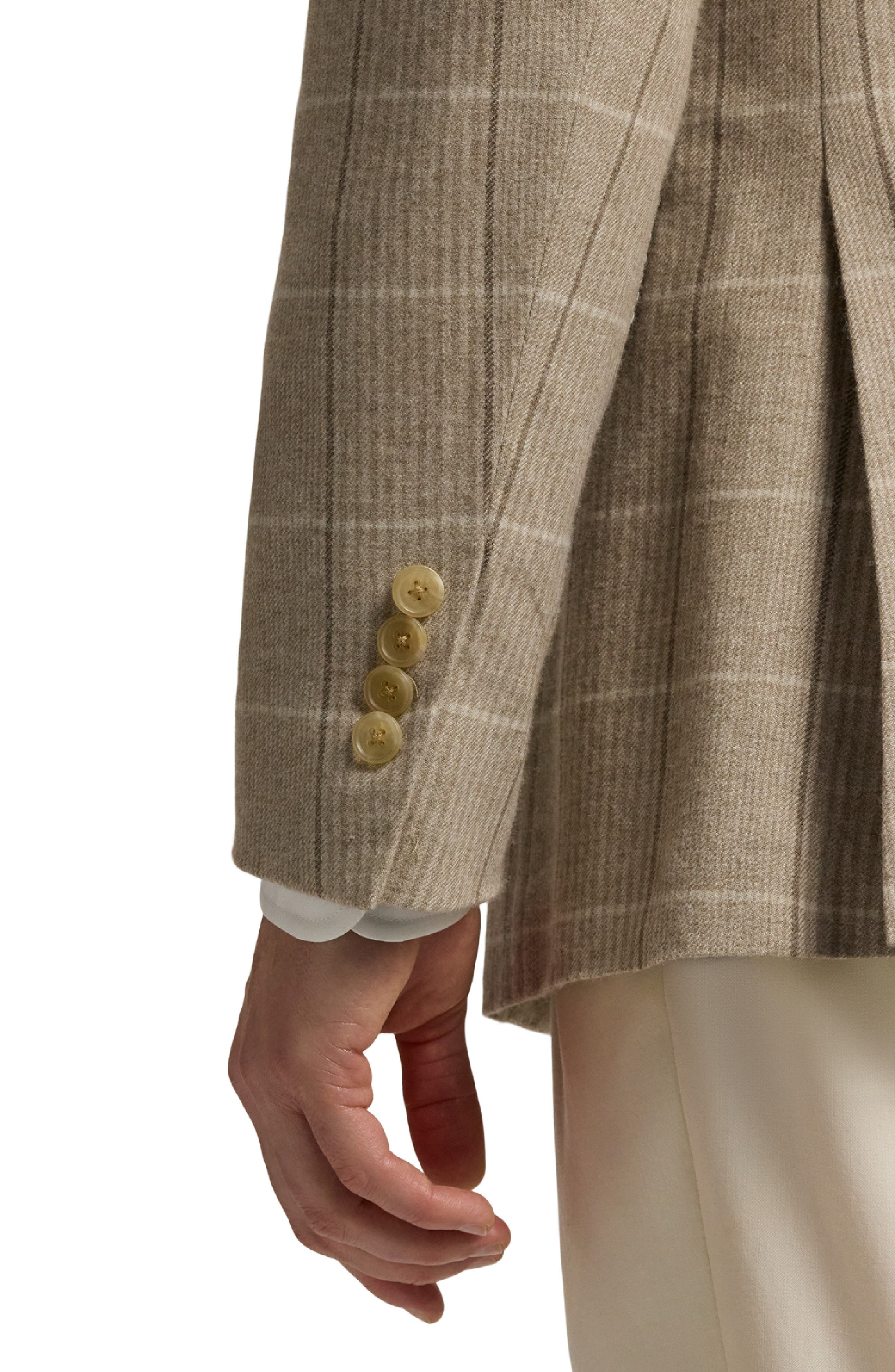 Ralph Lauren Purple Label Russel Plaid Wool, Silk & Cashmere Sport Coat in Summer Sand/Truffle at No - 4