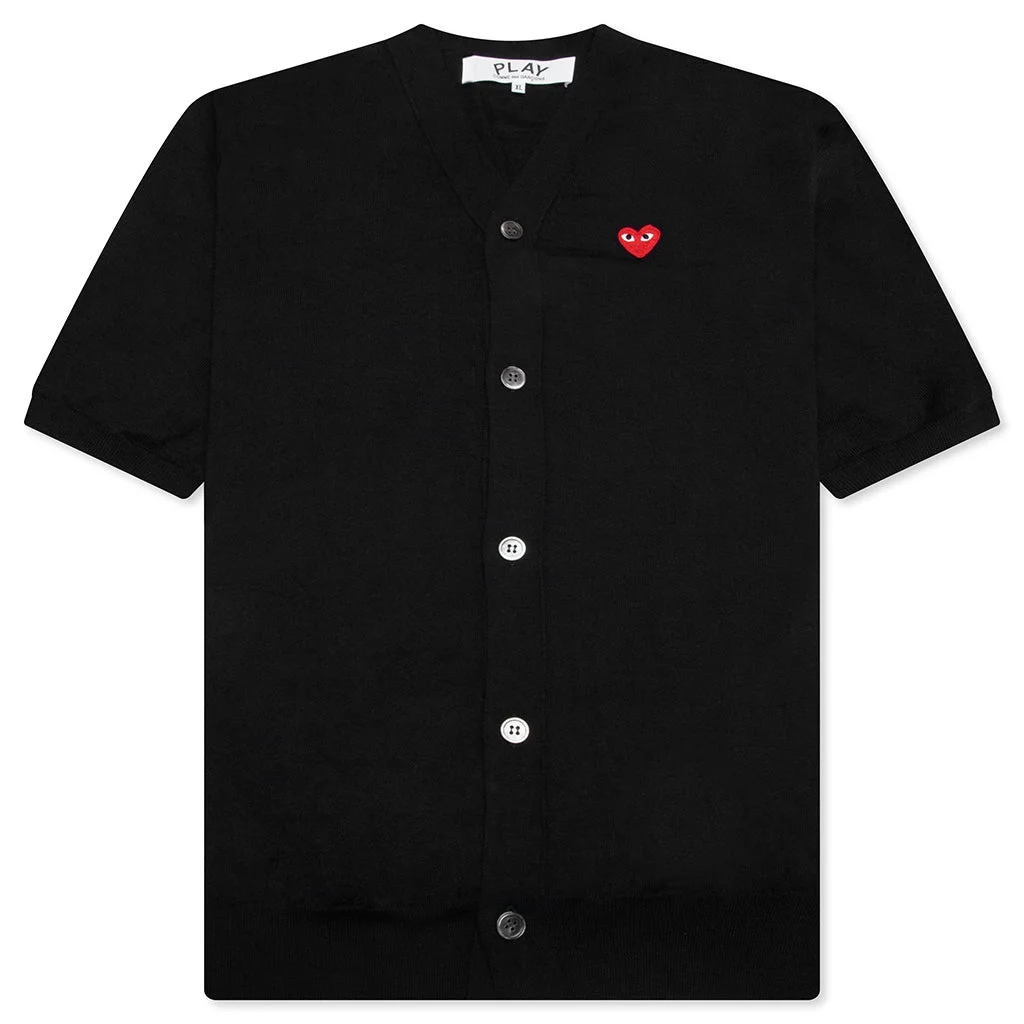 RED EMBLEM S/S V NECK CARDIGAN - BLACK - 1