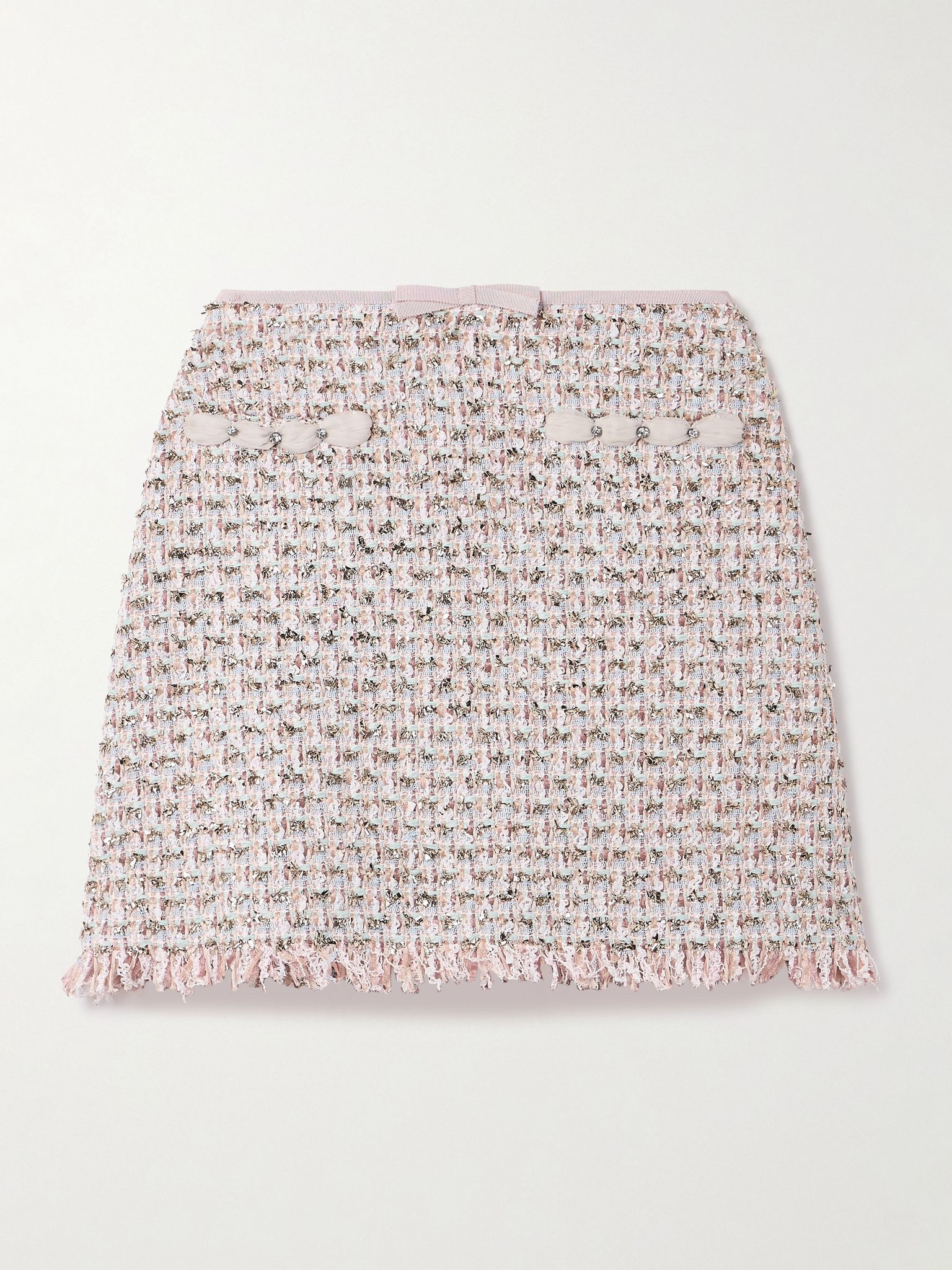 Embellished metallic tweed mini skirt Pastel pink - 1