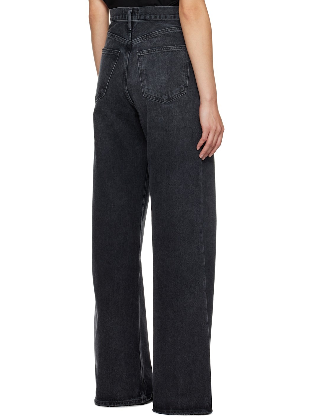 Black Dame High Rise Wide Leg No Cuff Jeans - 3