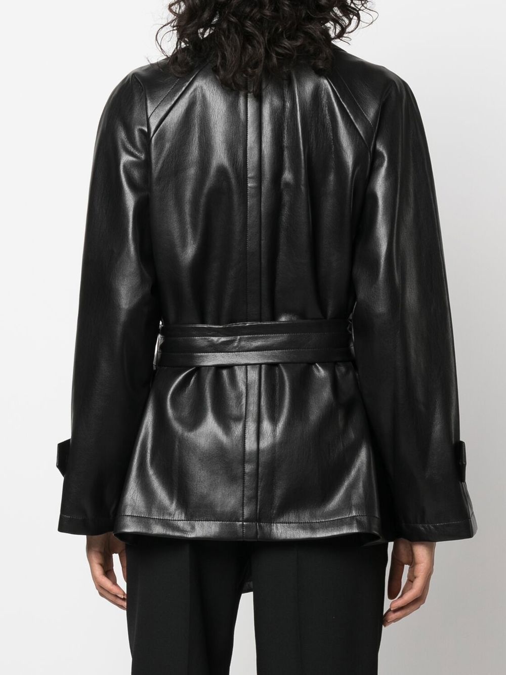 belted faux-leather coat - 4