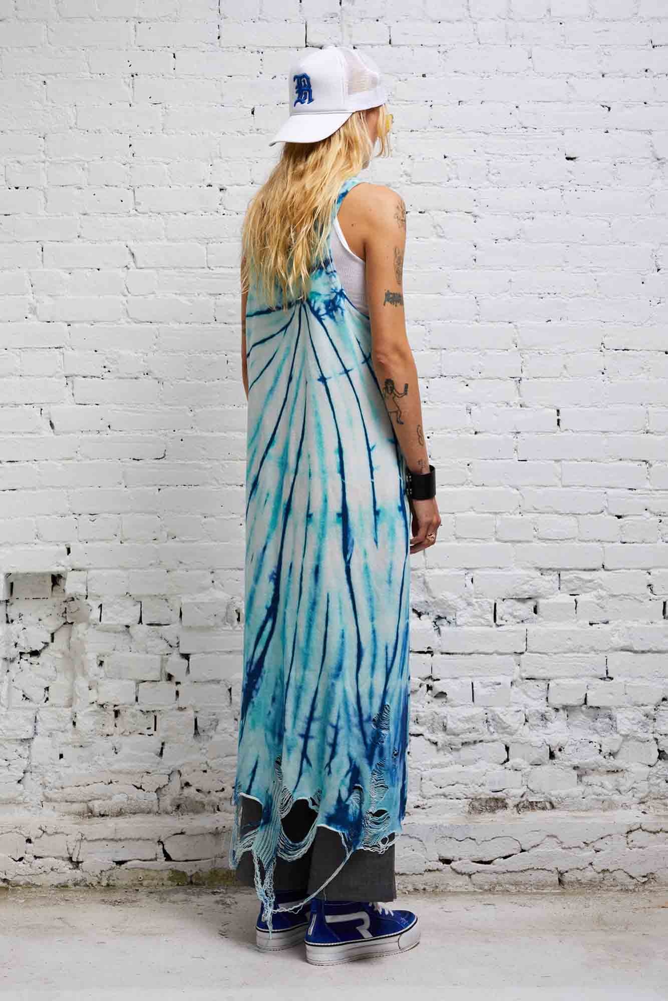 DESTROYED KNIT TANK DRESS - BLUE TIE-DYE - 5