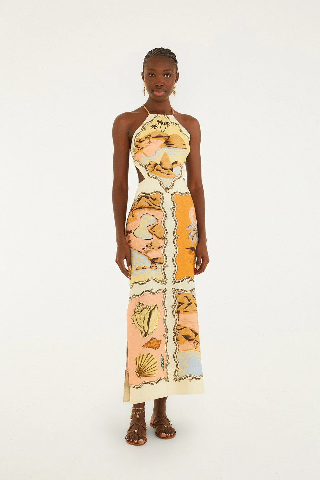 Multicolor Rio Souvenir Scarves Rope Straps Maxi Dress - 1