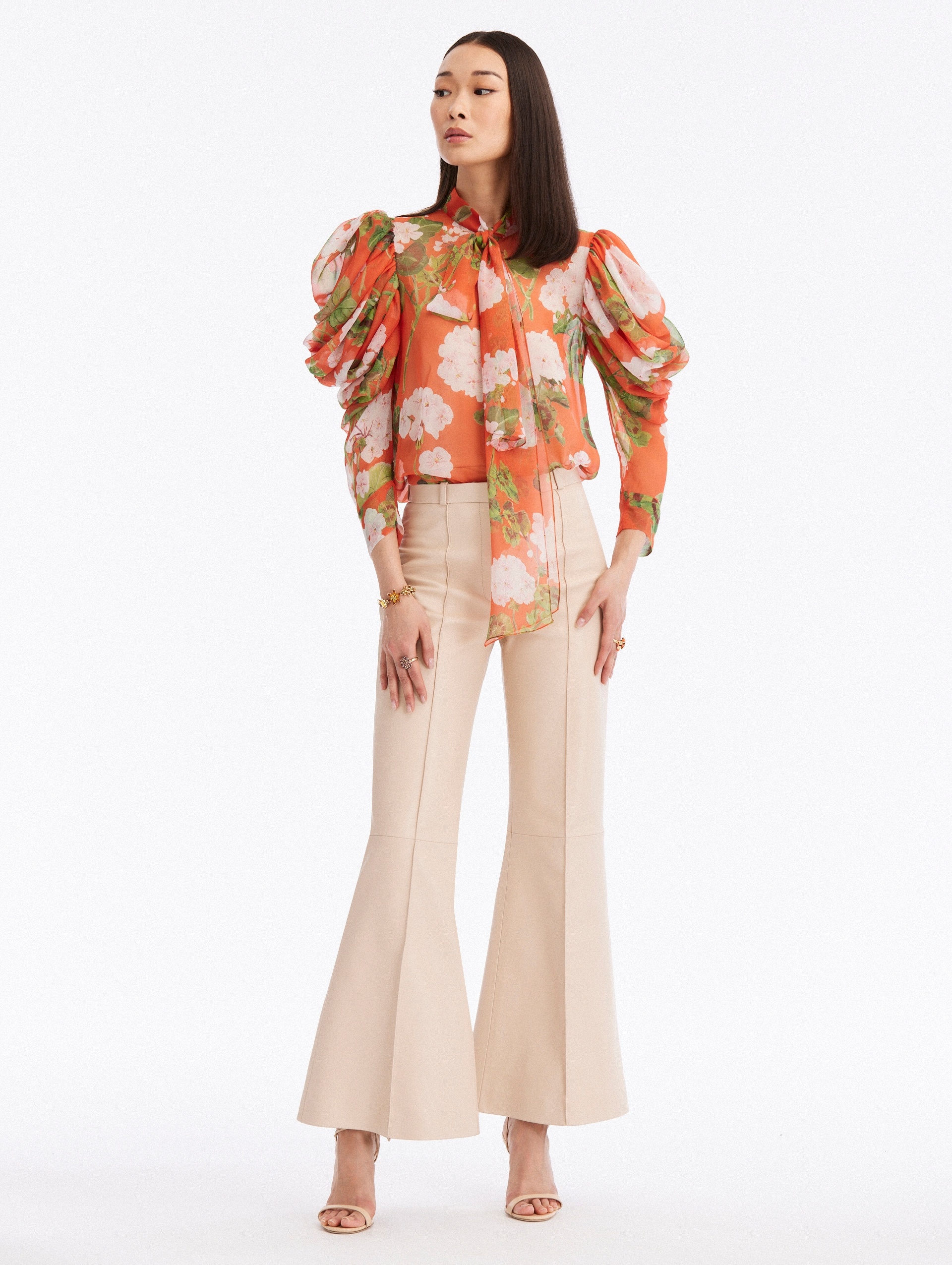 DRAPED SLEEVE GERANIUM CHIFFON BLOUSE - 2