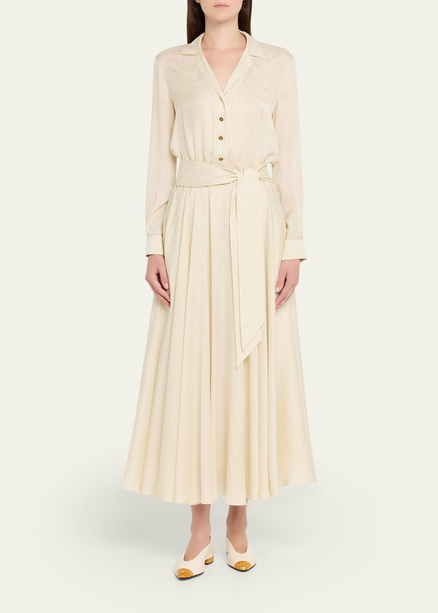 Nevis Belted Silk Jacquard Midi Shirtdress - 2