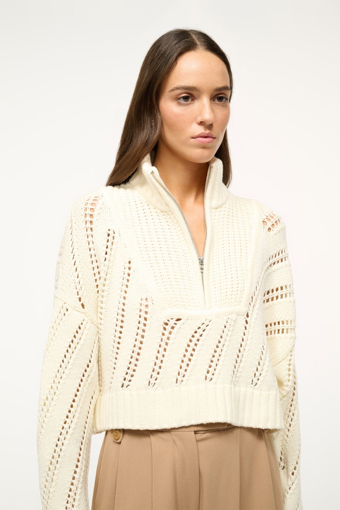 STAUD CROPPED HAMPTON SWEATER IVORY - 4