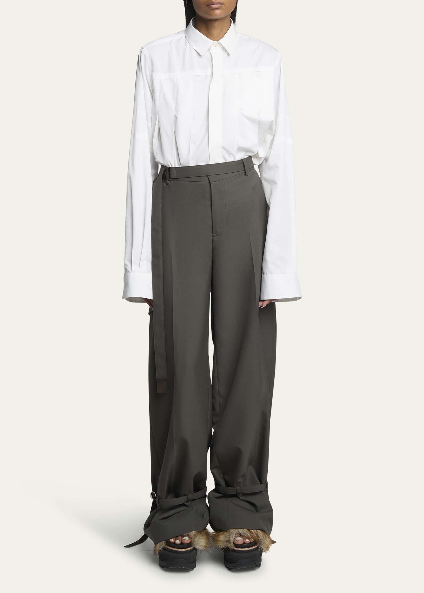 Belted Tapered Cargo Wool Suiting Pants - 2