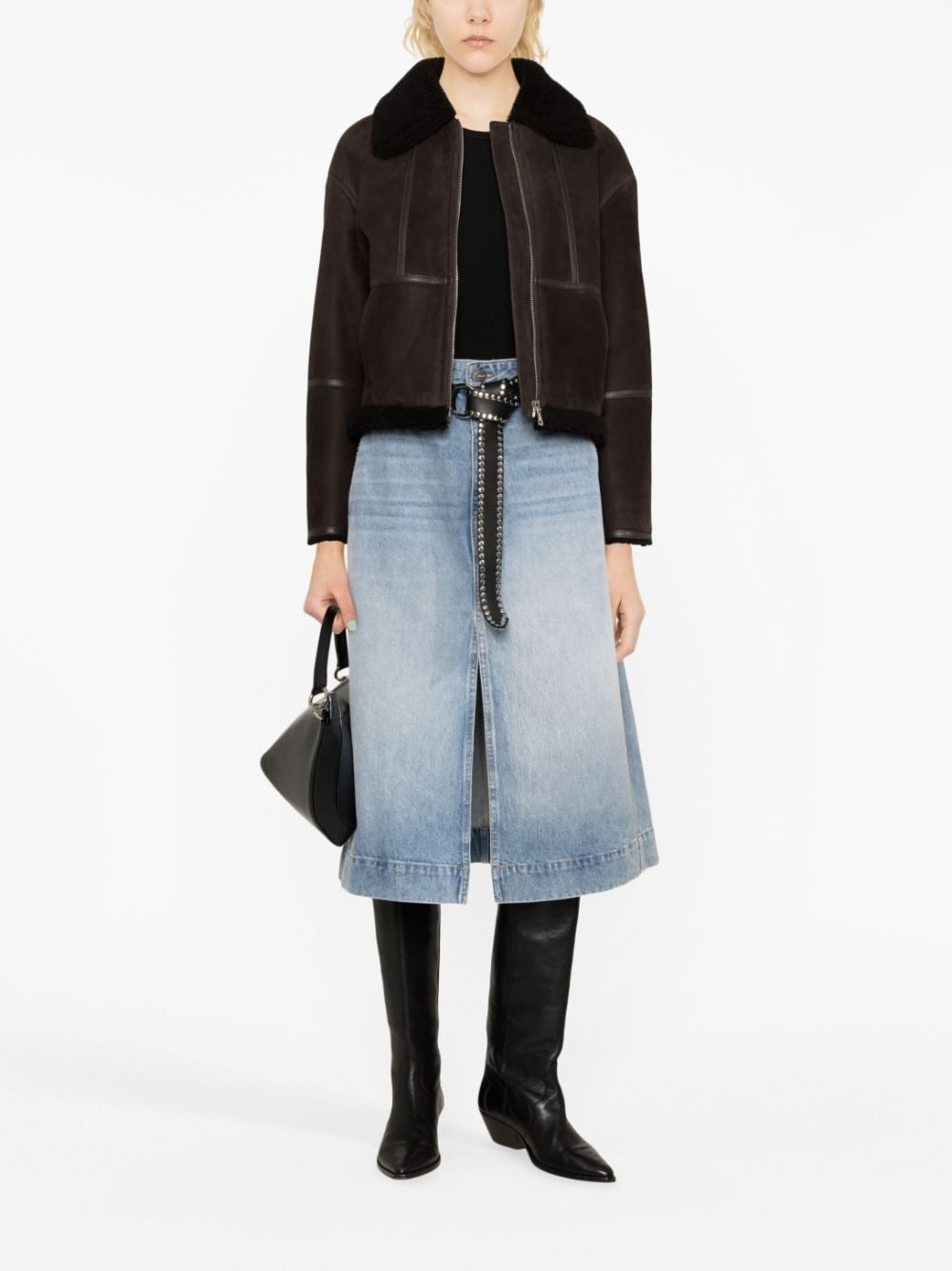 shearling-trim suede jacket - 2