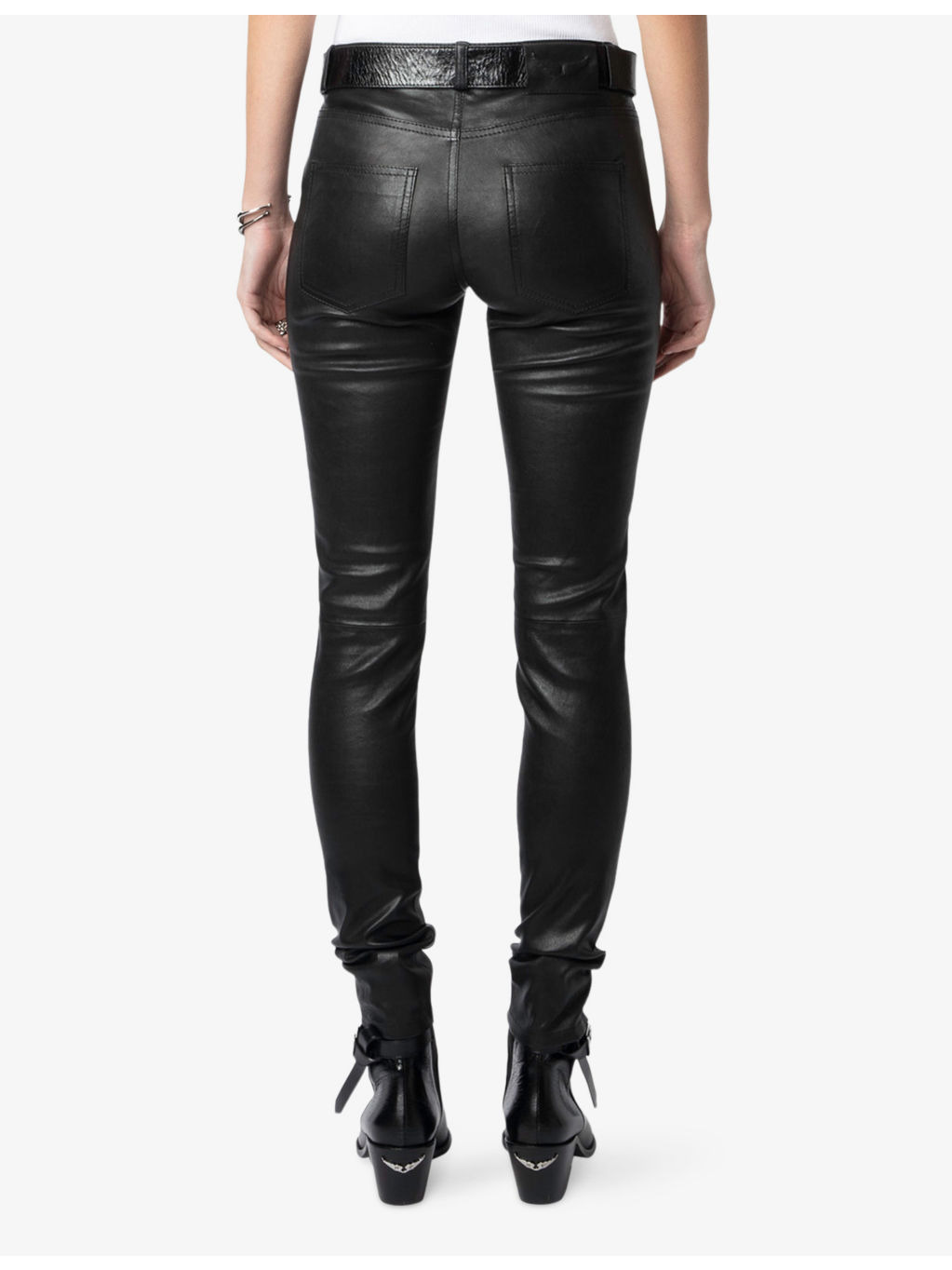 Phlame low-rise slim-leg leather trousers - 4