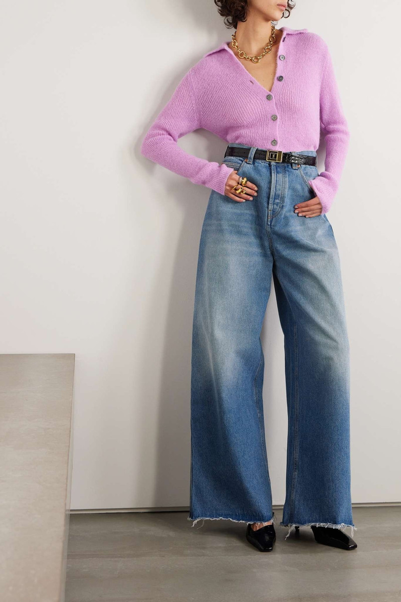 GUCCI Horsebit-detailed frayed high-rise wide-leg jeans outlook