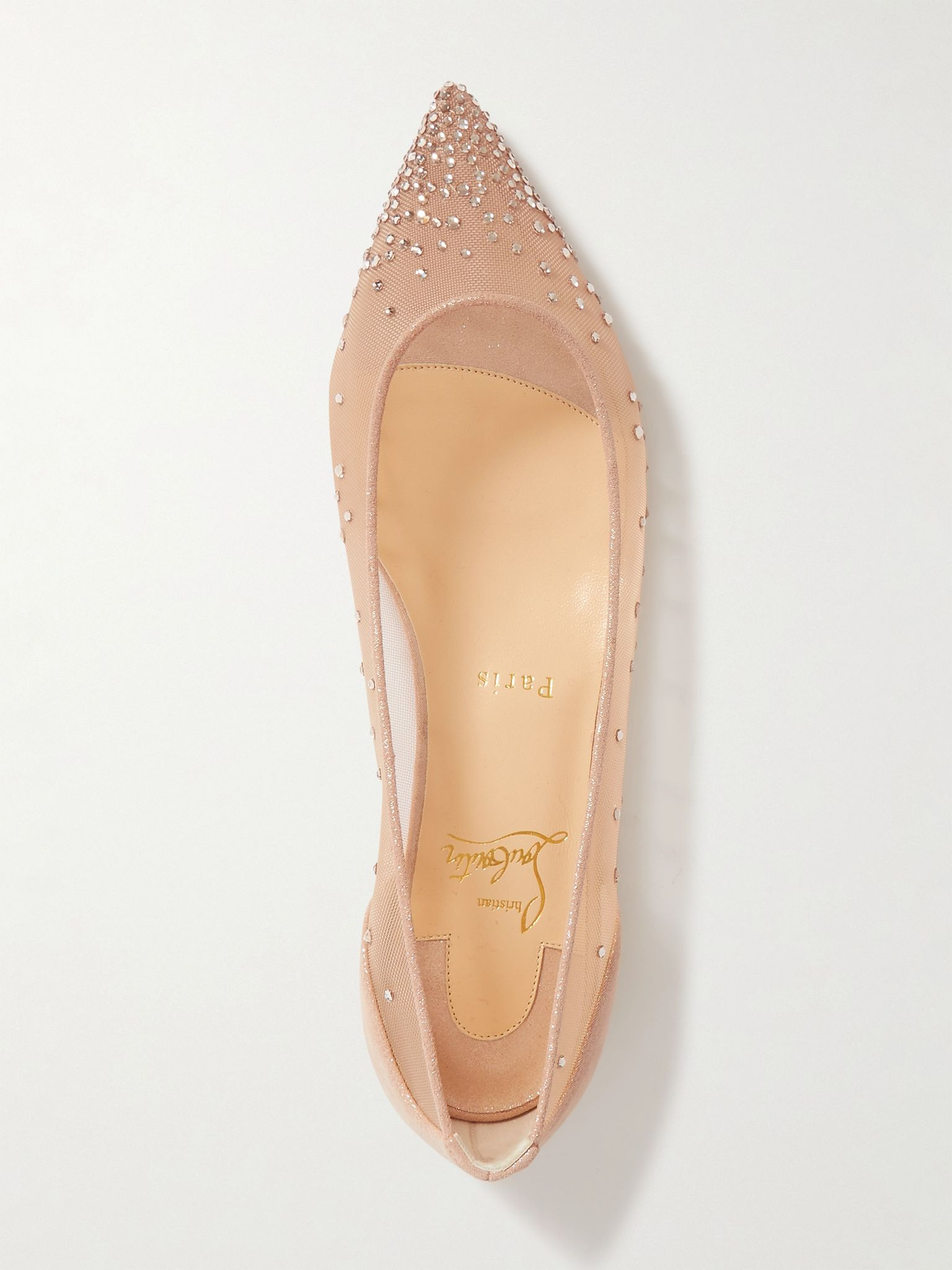 Follies Swarovski crystal-embellished mesh and lamé point-toe flats Neutral - 5