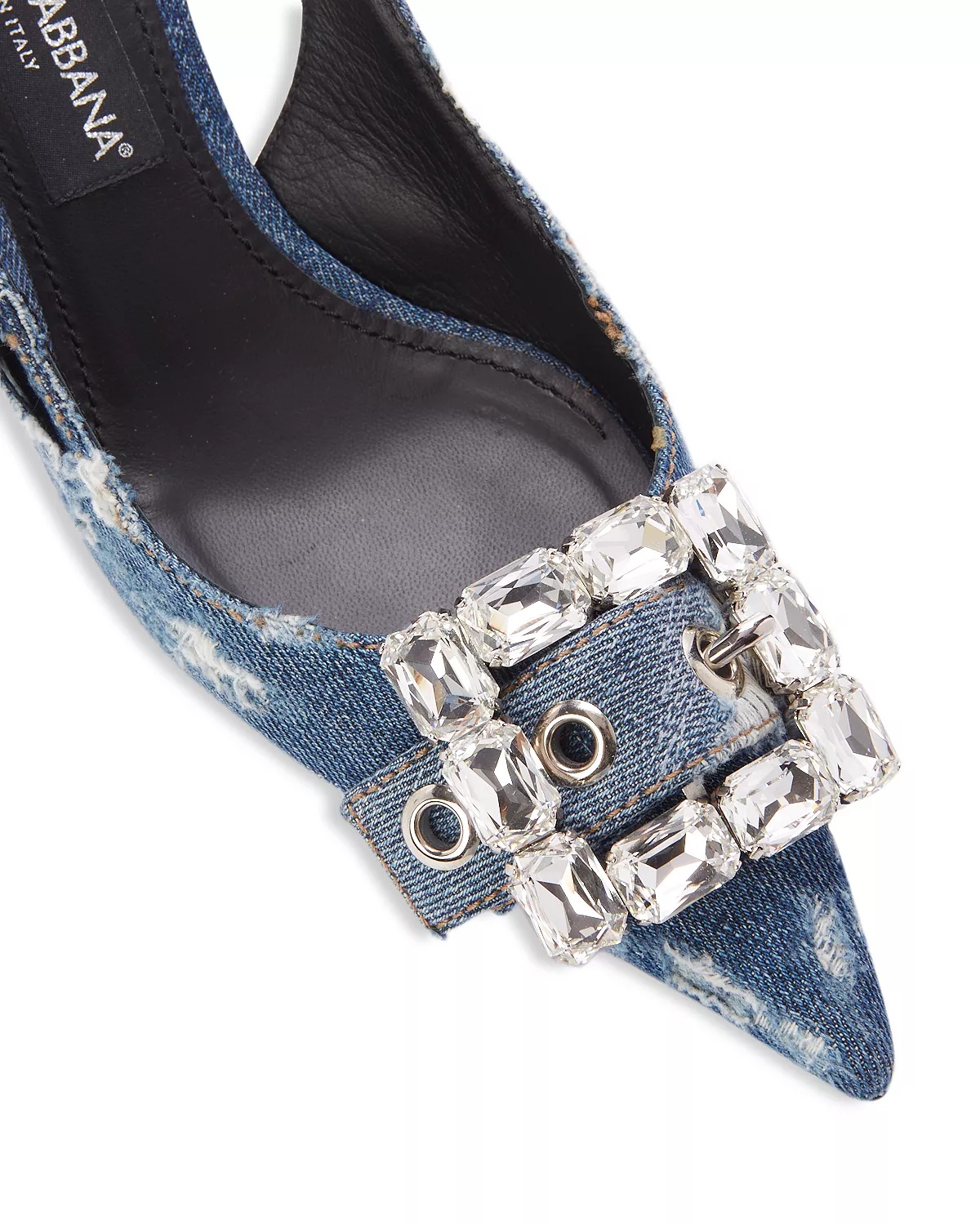 Women's Distressed Denim Kitten Heel Slingback Pumps - 5