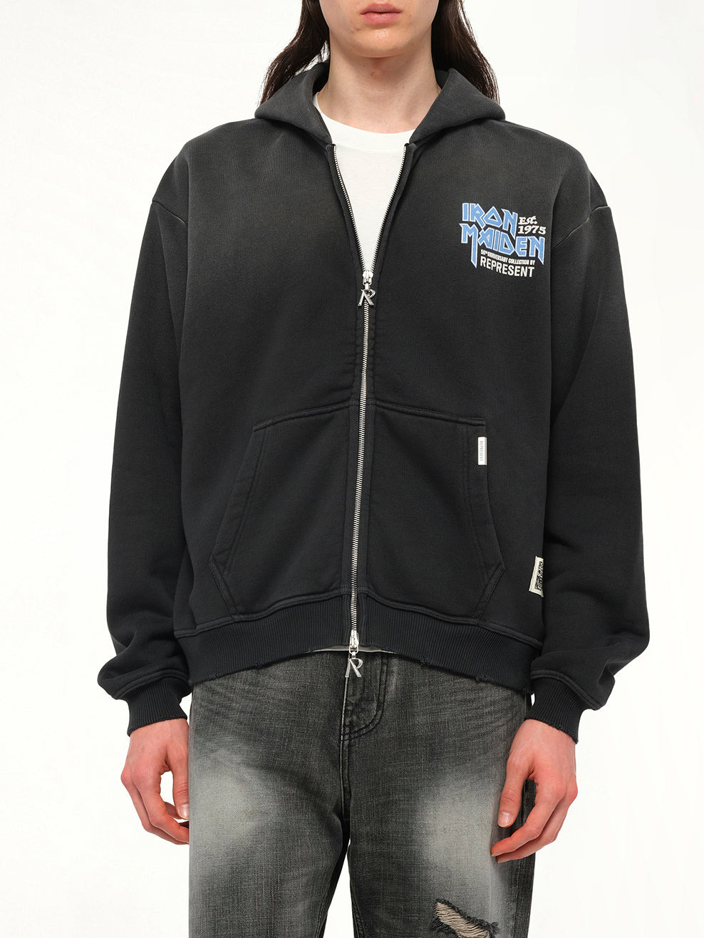 Iron Maiden Anniversary Hoodie in Stained Black - 6