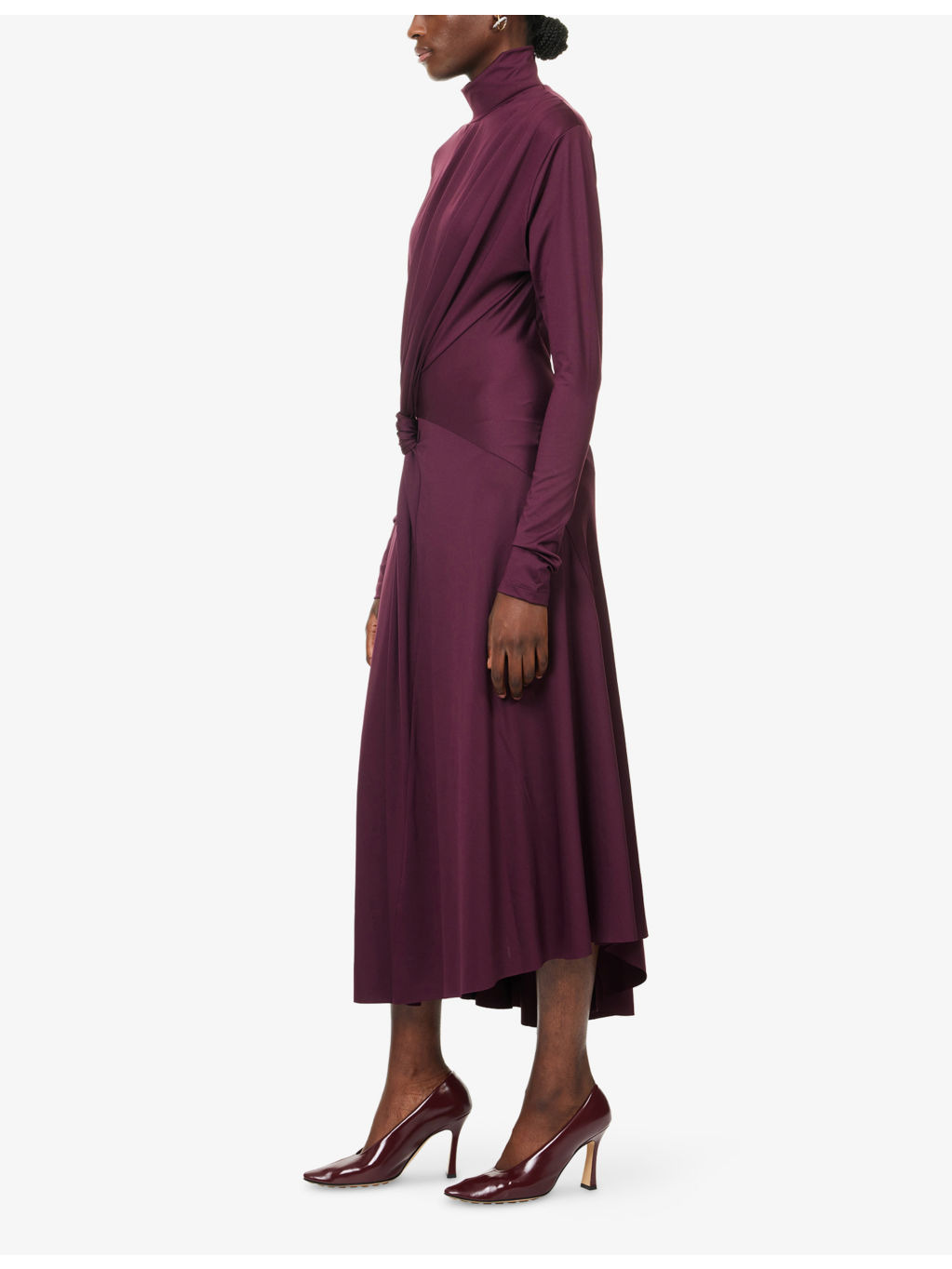 Draped Long-Sleeves Stretch-Woven Midi Dress - 3
