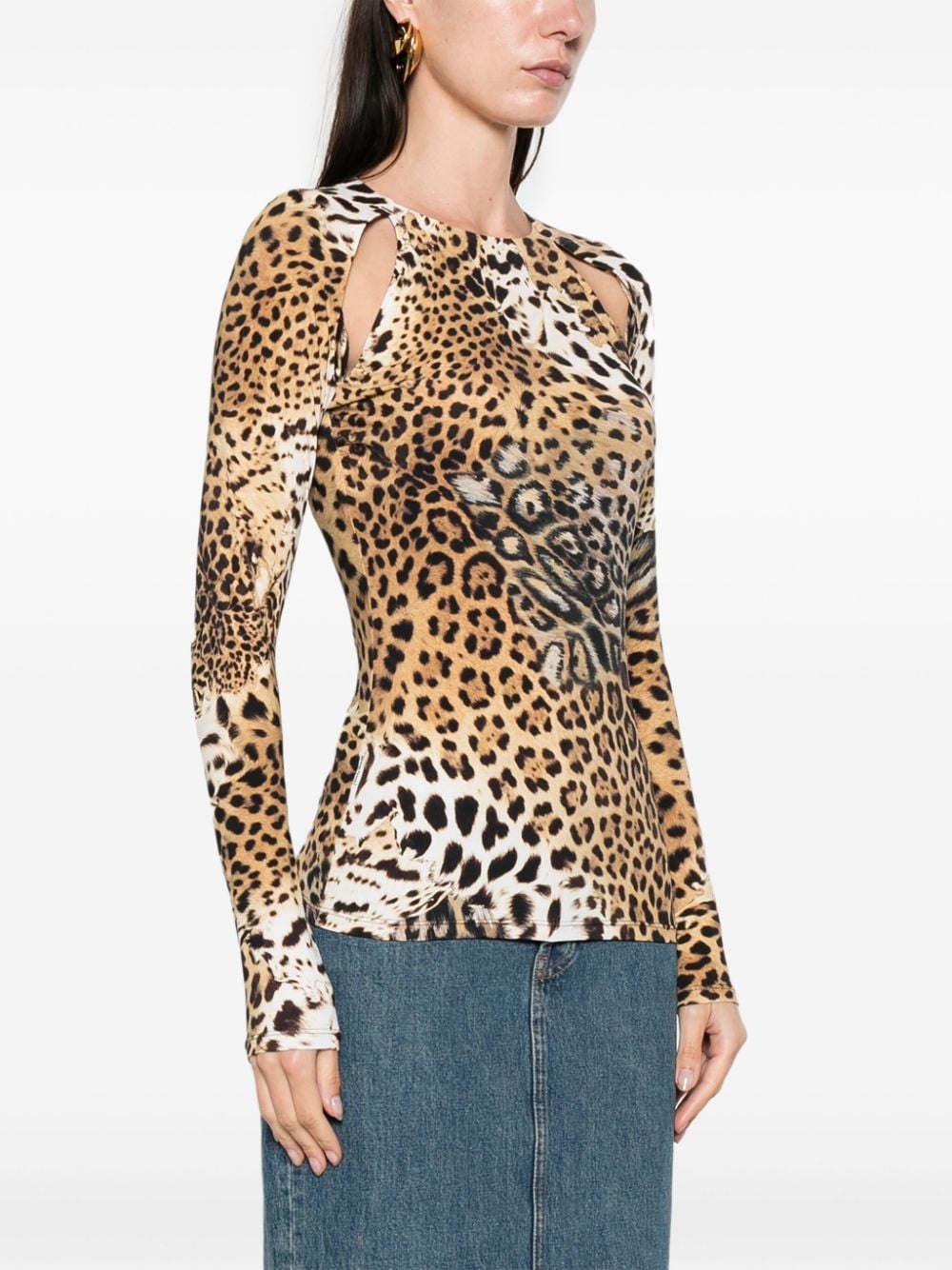 Jaguar Skin-print cut-out blouse - 3