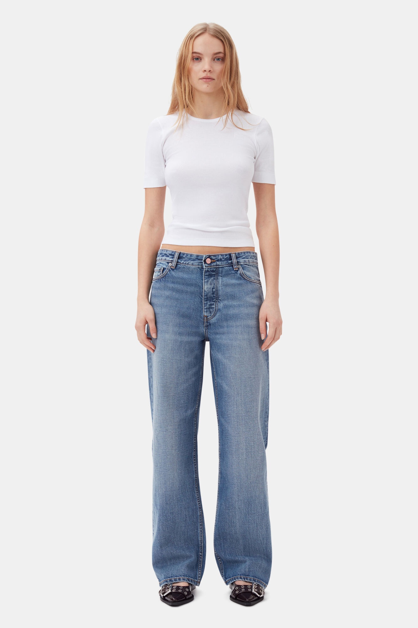 WHITE SOFT COTTON RIB SHORT SLEEVE T-SHIRT - 3