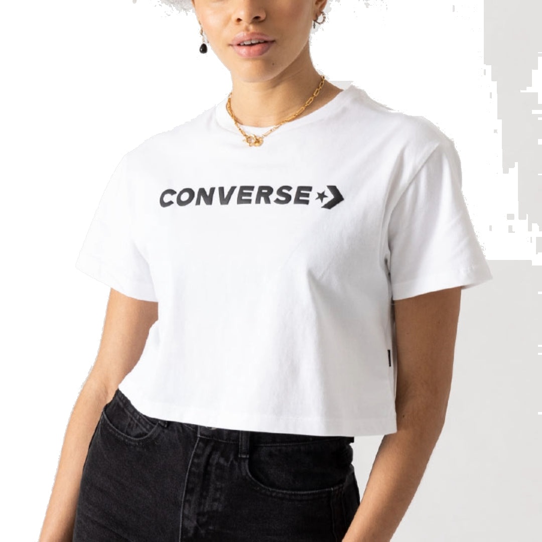 (WMNS) Converse Puff Wordmark T-Shirt 'White Black' 10021656-A05 - 3