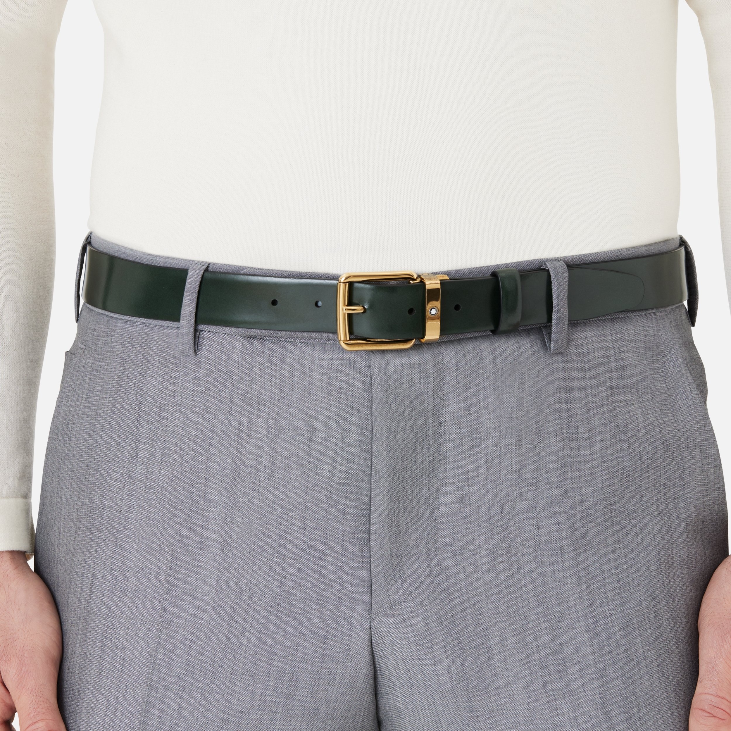 Brushed green 30 mm leather belt - 4