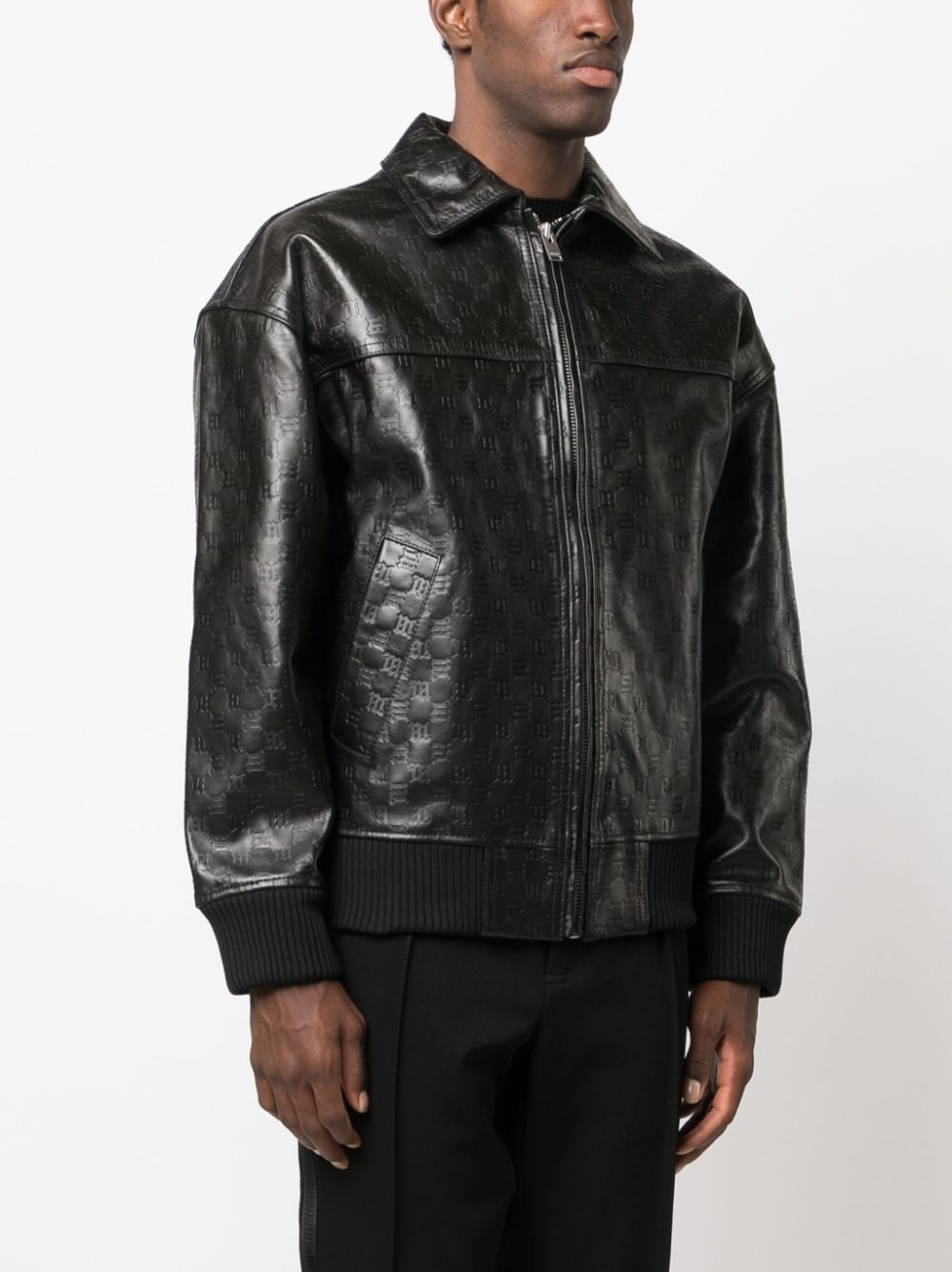 monogram-jacquard leather jacket - 3