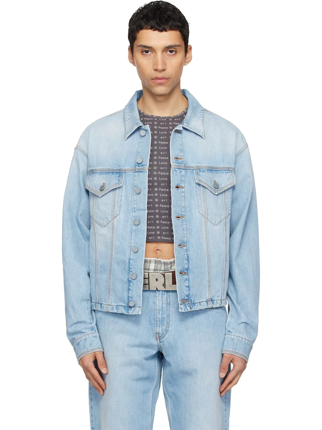 Blue Woven Denim Jacket - 1