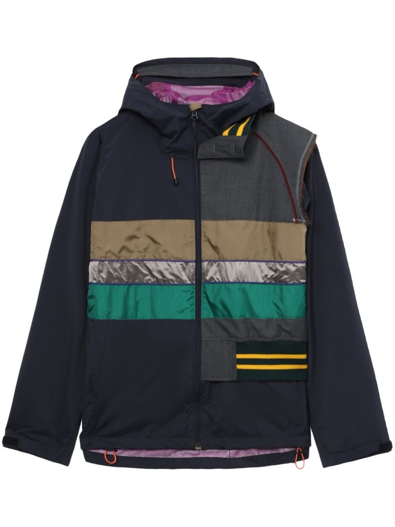 contrasting-panel hooded jacket 1