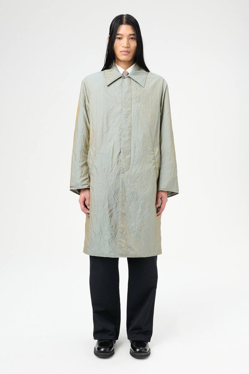 Our Legacy Blithe Coat Shining Olive Crinkle Solaro outlook