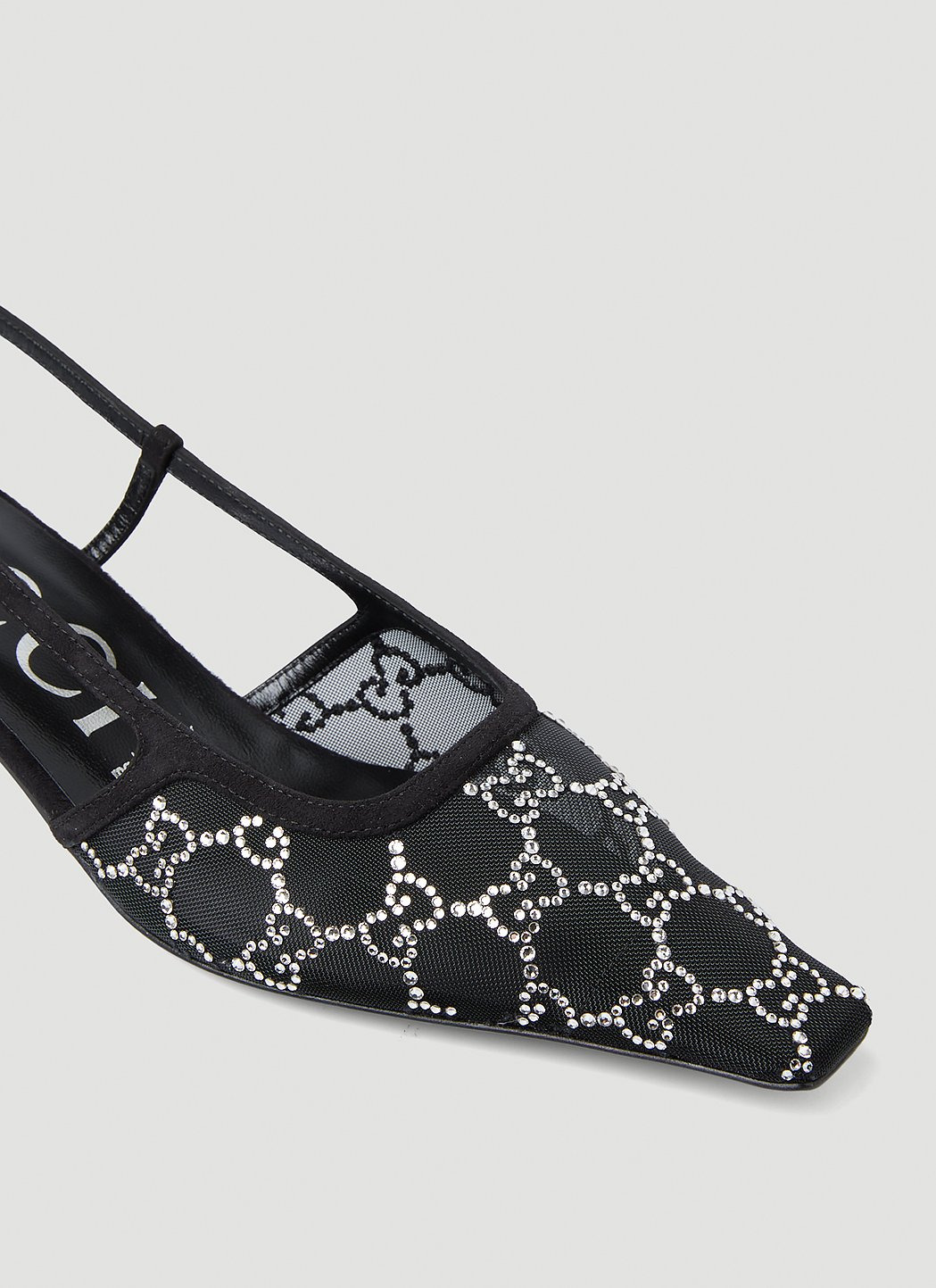 Gucci Women Crystal Gg Slingback Kitten Heels - 5